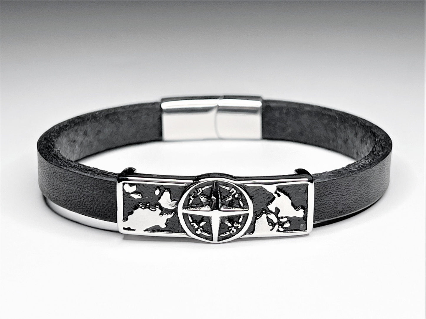 Leather Compass Bracelet for Men, Personalized with Hidden Initials, Travel Gift - lifestyle photo