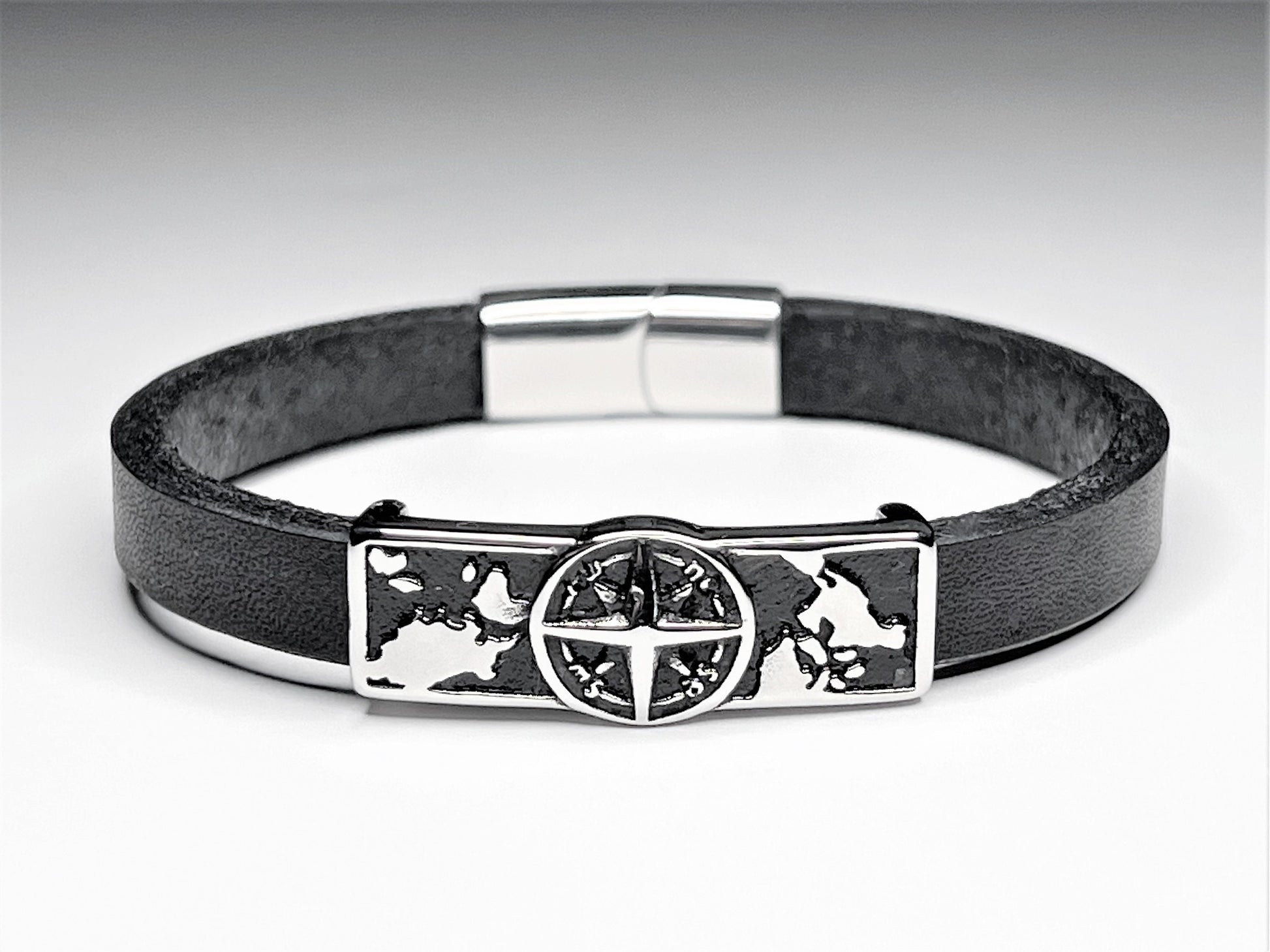 Leather Compass Bracelet for Men, Personalized with Hidden Initials, Travel Gift - lifestyle photo