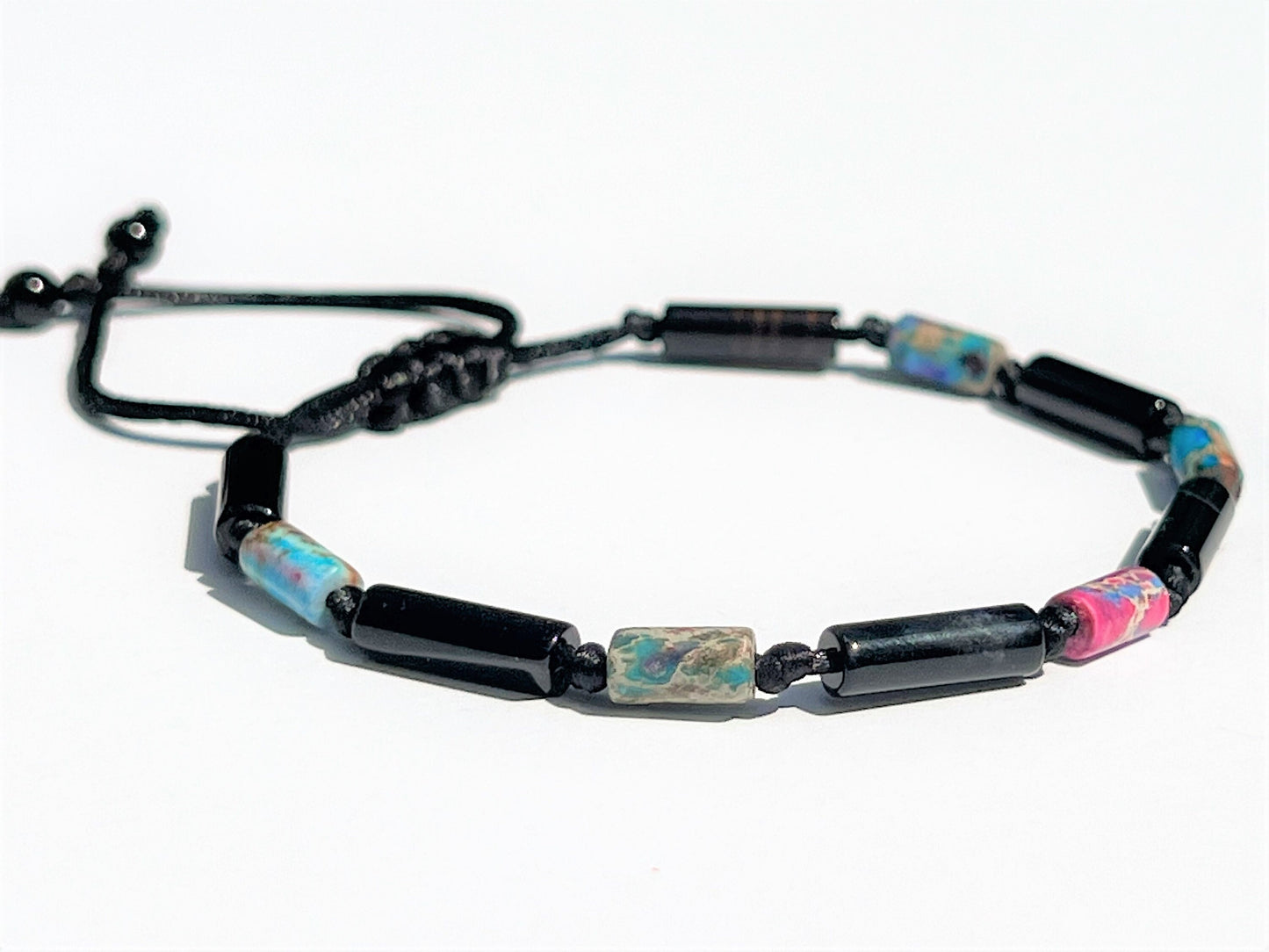 Black Onyx & Rainbow Jasper Tube Bracelet - gift packaging