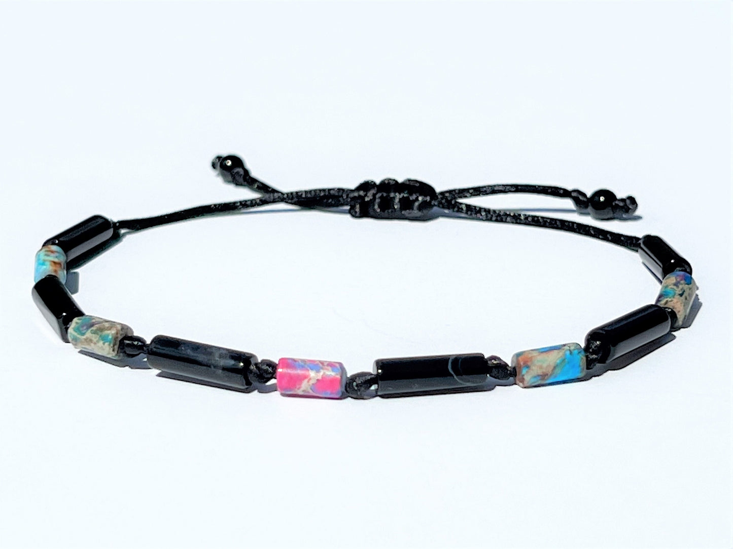 Black Onyx & Rainbow Jasper Tube Bracelet - side view