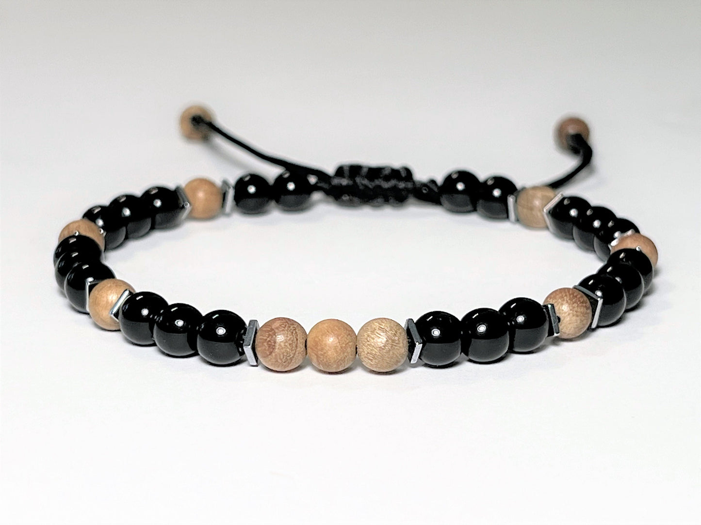 Waterproof Sandalwood & Black Onyx Bracelet with Hematite - lifestyle photo