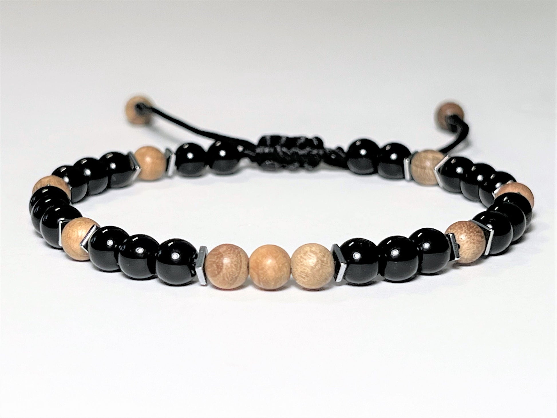 Waterproof Sandalwood & Black Onyx Bracelet with Hematite - side view