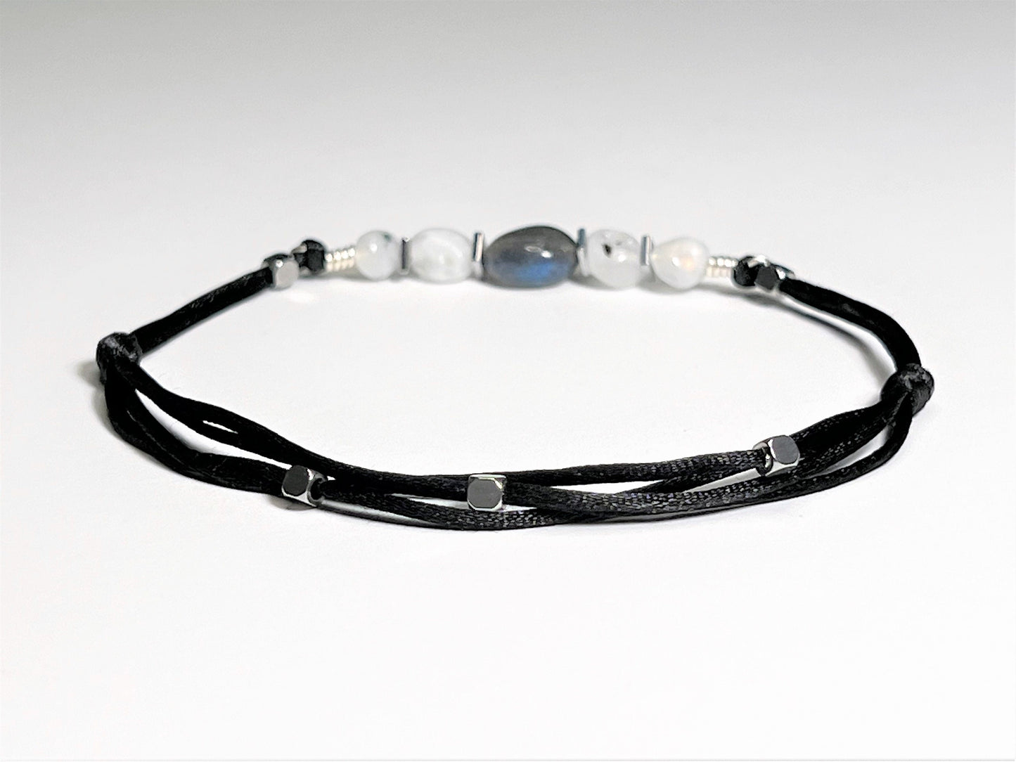 Moonstone Labradorite Anklet - worn view