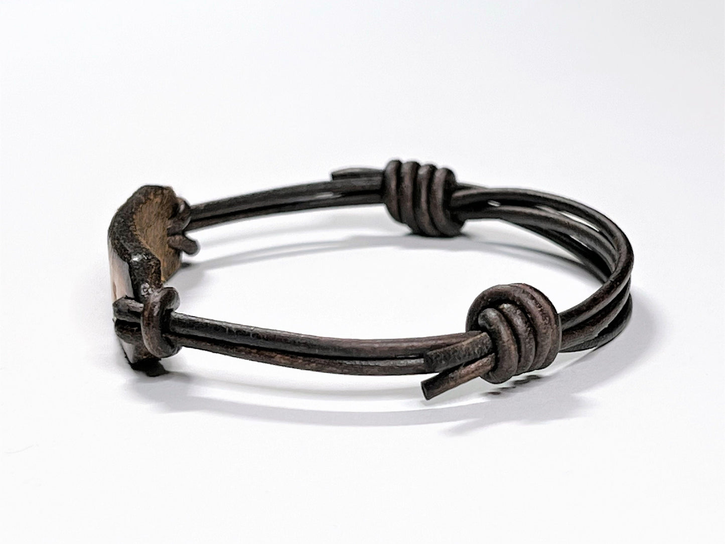 Custom Leather Name Bracelet for Men, Adjustable Rustic Cord Bracelet - side view