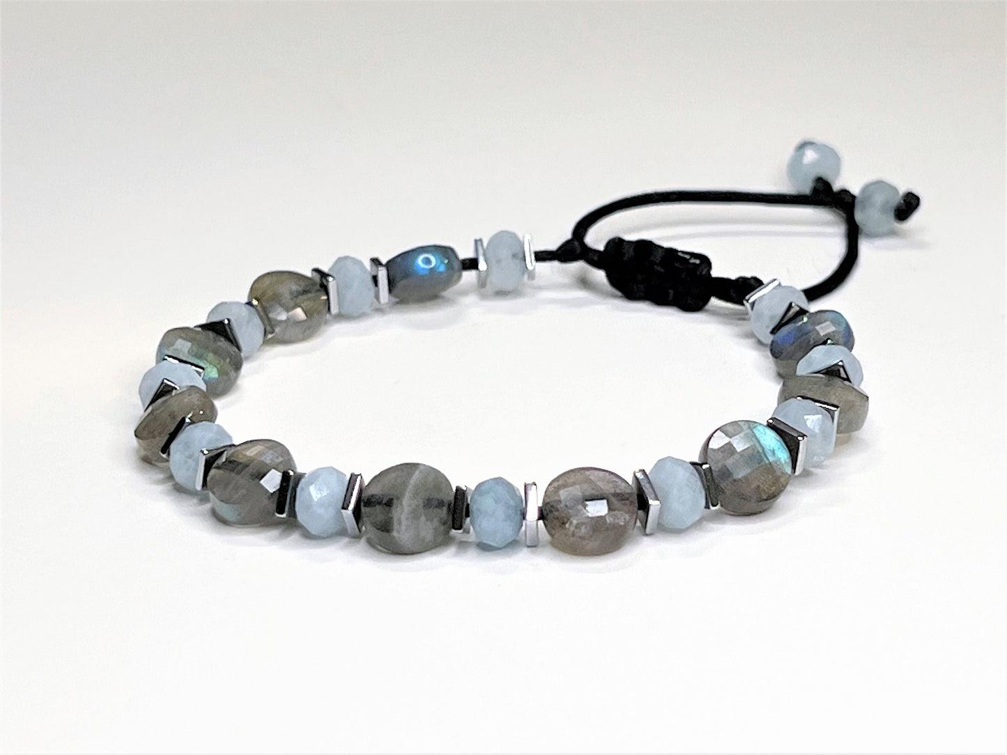 Labradorite & Aquamarine Bracelet, Adjustable Waterproof Crystal Jewelry, Unisex Healing Gif... - photo 8