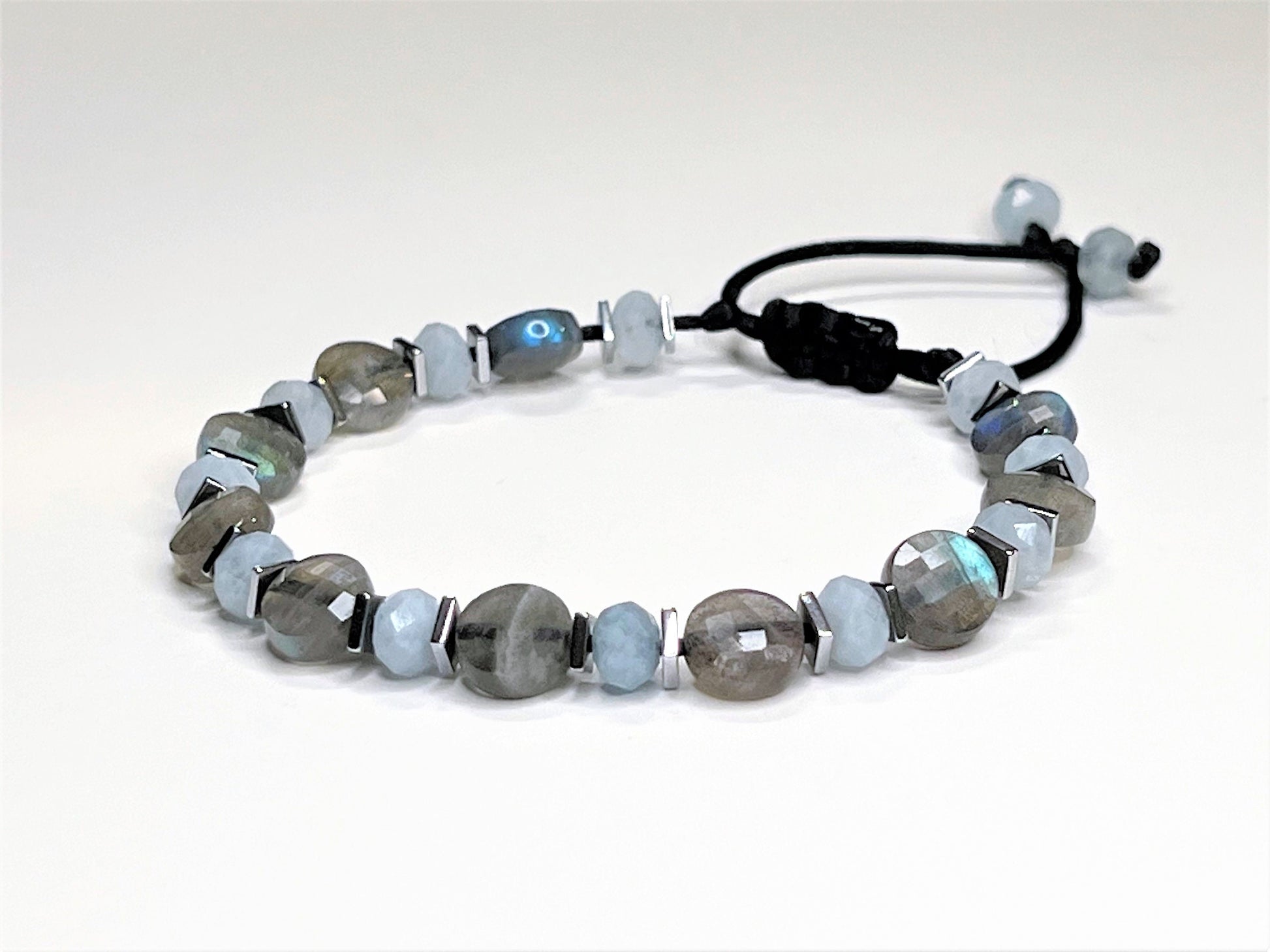 Labradorite & Aquamarine Bracelet, Adjustable Waterproof Crystal Jewelry, Unisex Healing Gif... - photo 8
