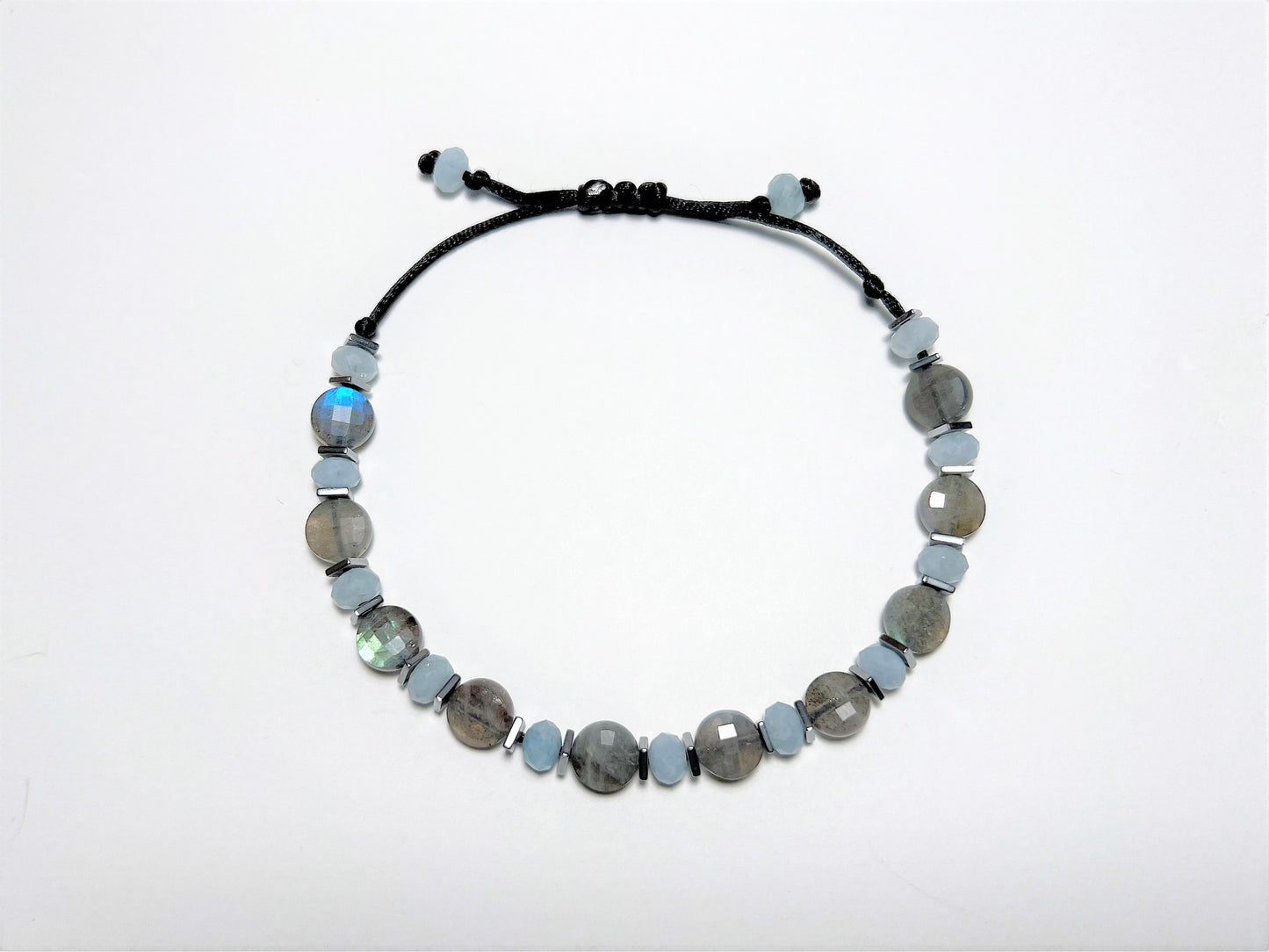 Labradorite & Aquamarine Bracelet, Adjustable Waterproof Crystal Jewelry, Unisex Healing Gif... - photo 9