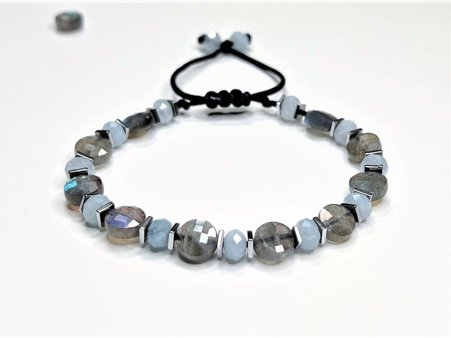 Labradorite & Aquamarine Bracelet, Adjustable Waterproof Crystal Jewelry, Unisex Healing Gif... - lifestyle photo