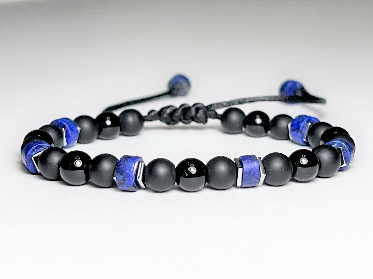 Lapis Lazuli & Matte Black Onyx Bracelet - side view