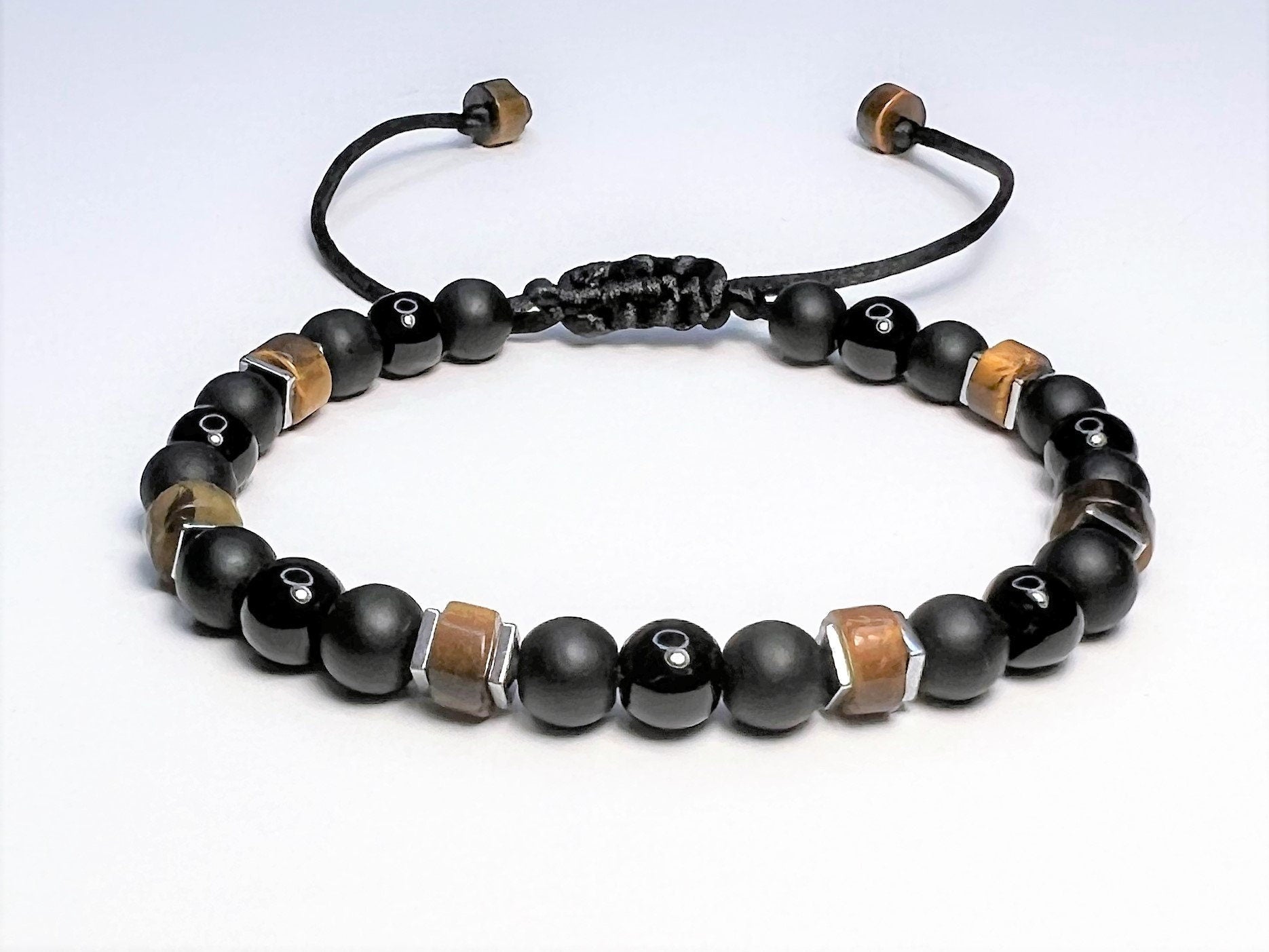 Tiger Eye & Tourmaline Protection Bracelet, Adjustable Waterproof Gemstone Gift for Him or Her - lifestyle photo