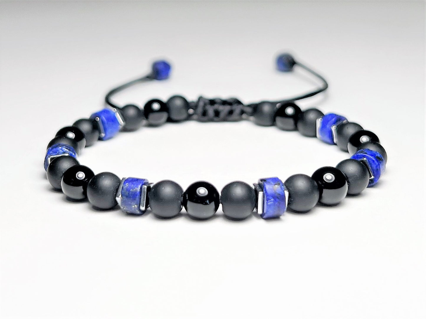 Lapis Lazuli & Matte Black Onyx Bracelet - on model