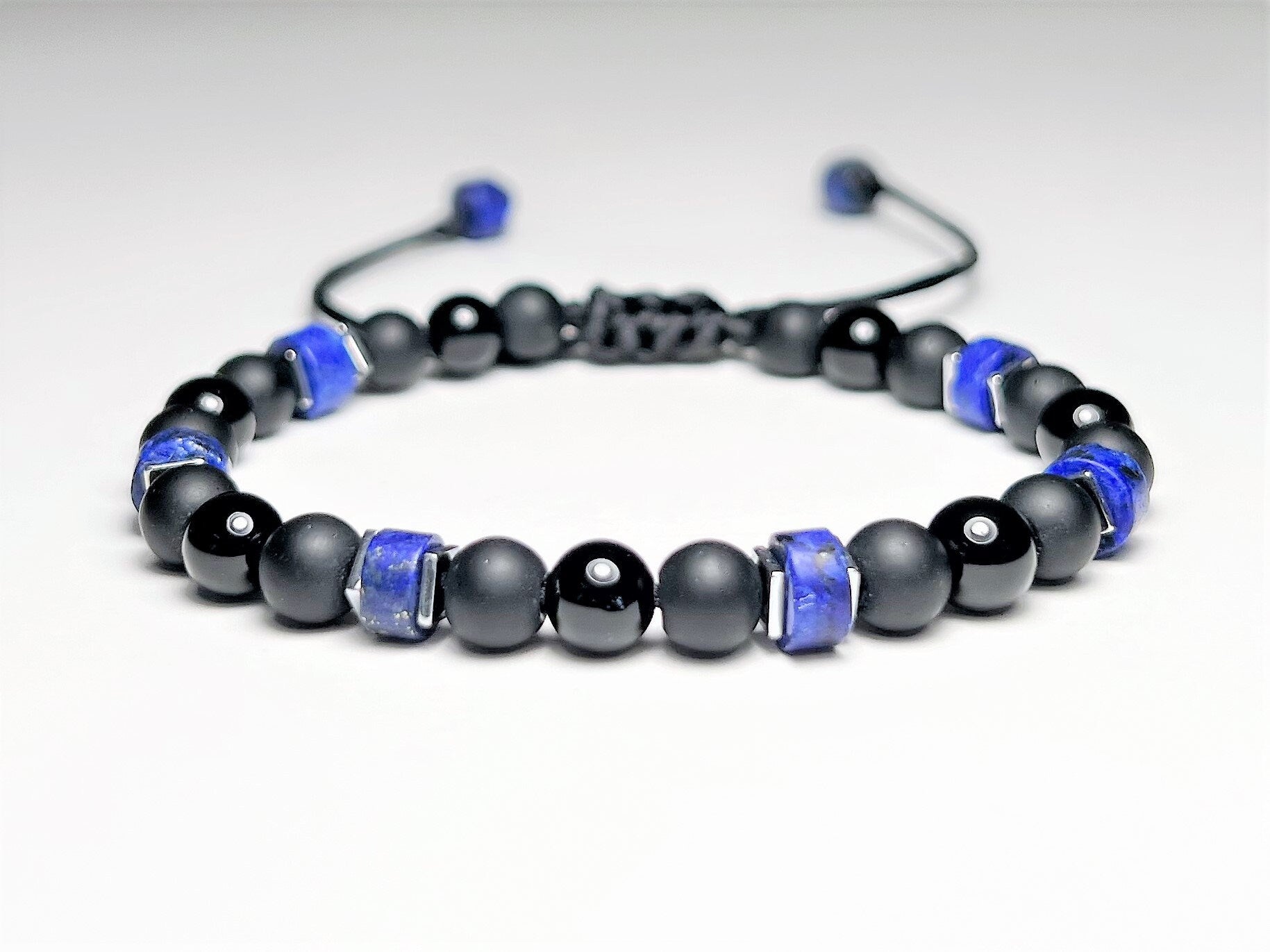 Lapis Lazuli & Matte Black Onyx Bracelet - on model