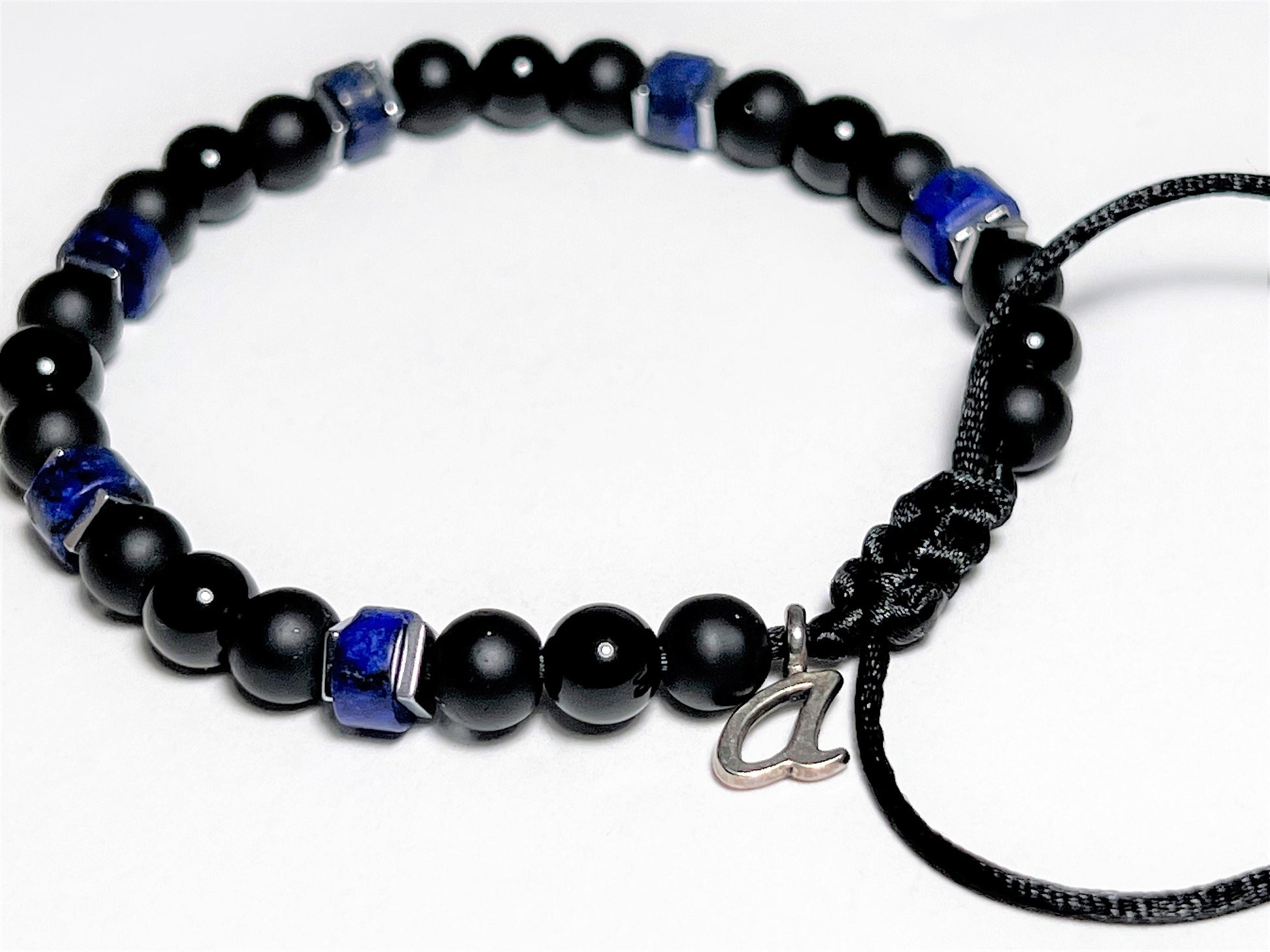 Lapis Lazuli & Matte Black Onyx Bracelet - worn view
