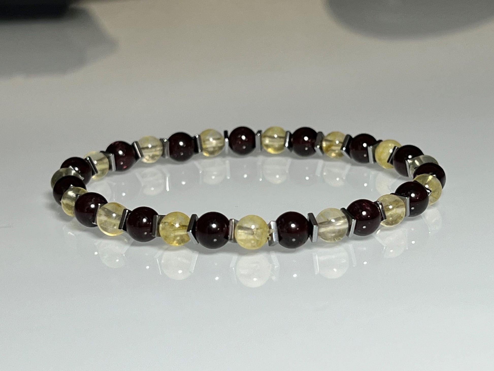 Citrine & Garnet Gemstone Bracelet: Hematite Accent, Custom Stretch Jewelry - photo 8