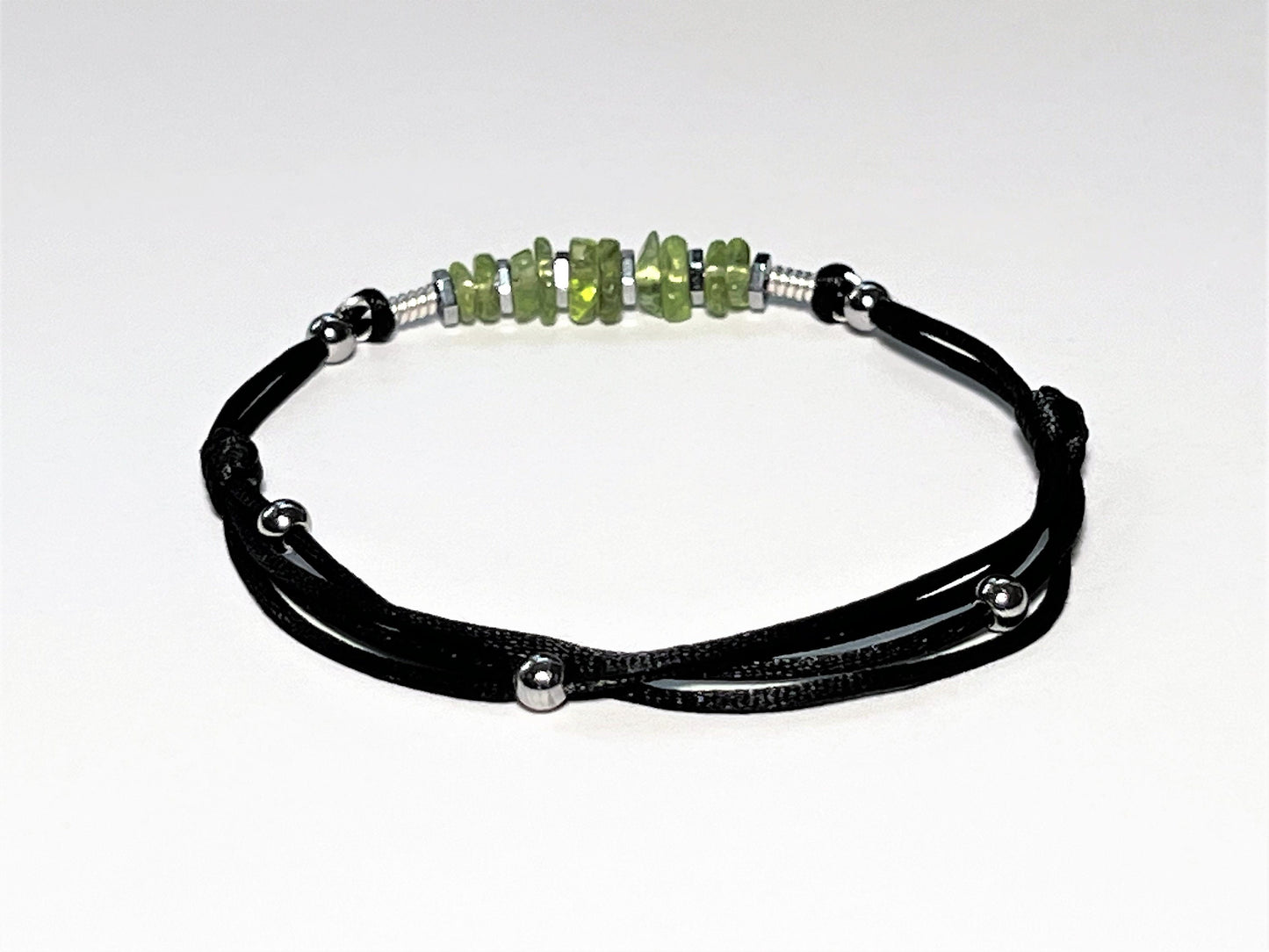 Back view of a bracelet, so you can take a closer look at tiny round stainless steel non-tarnish beads. I add 3tiny beads on a back of a bracelet.