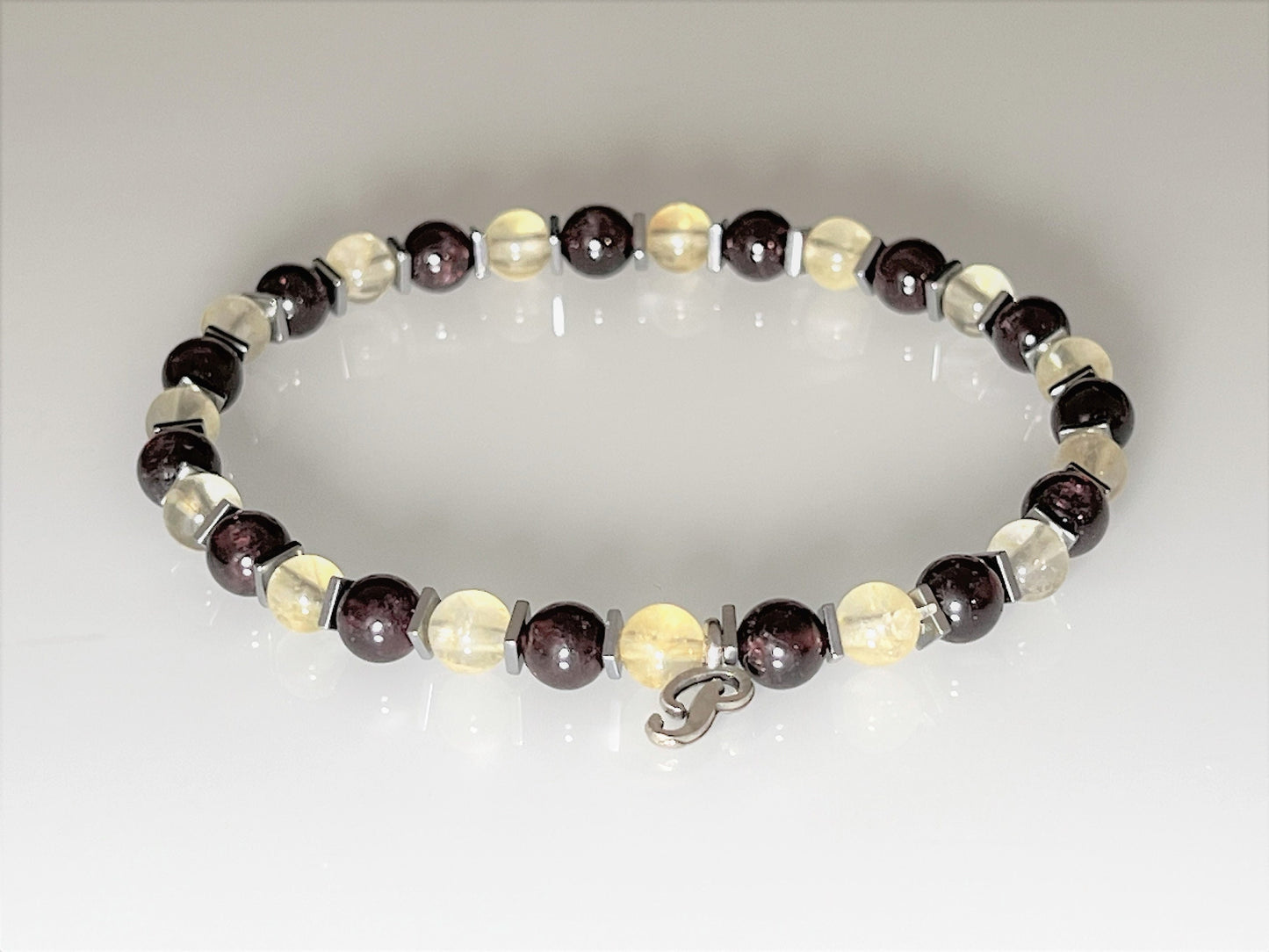 Citrine & Garnet Gemstone Bracelet: Hematite Accent, Custom Stretch Jewelry - lifestyle photo