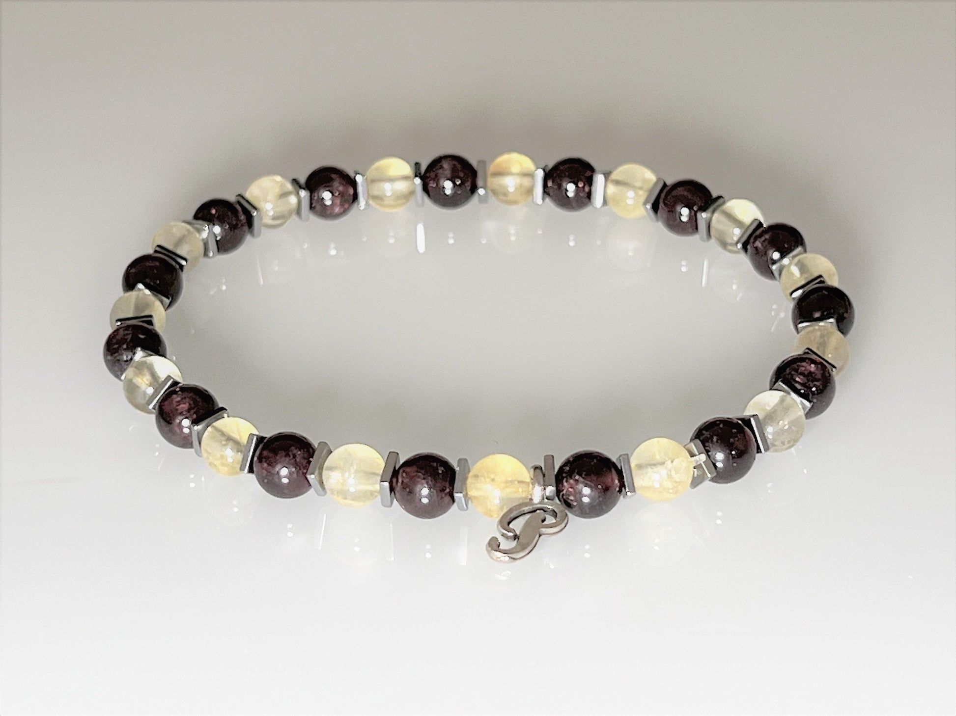 Citrine & Garnet Gemstone Bracelet: Hematite Accent, Custom Stretch Jewelry - lifestyle photo