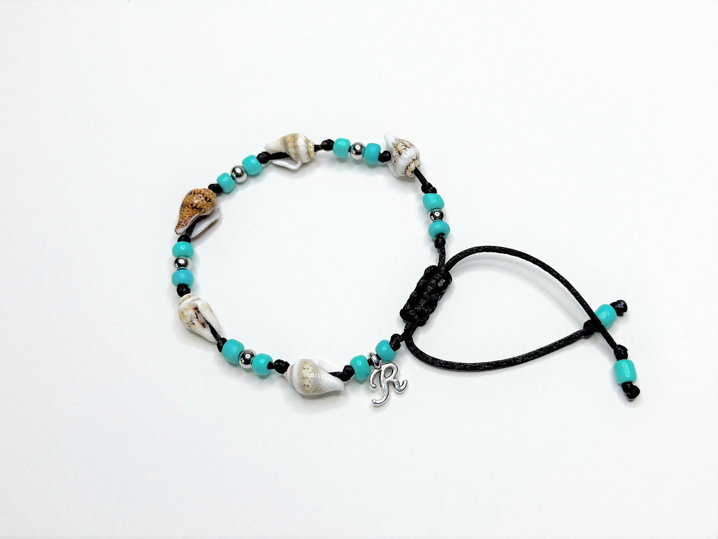 Conch Shell Bracelet: Personalized Initial, Beach Wedding Jewelry