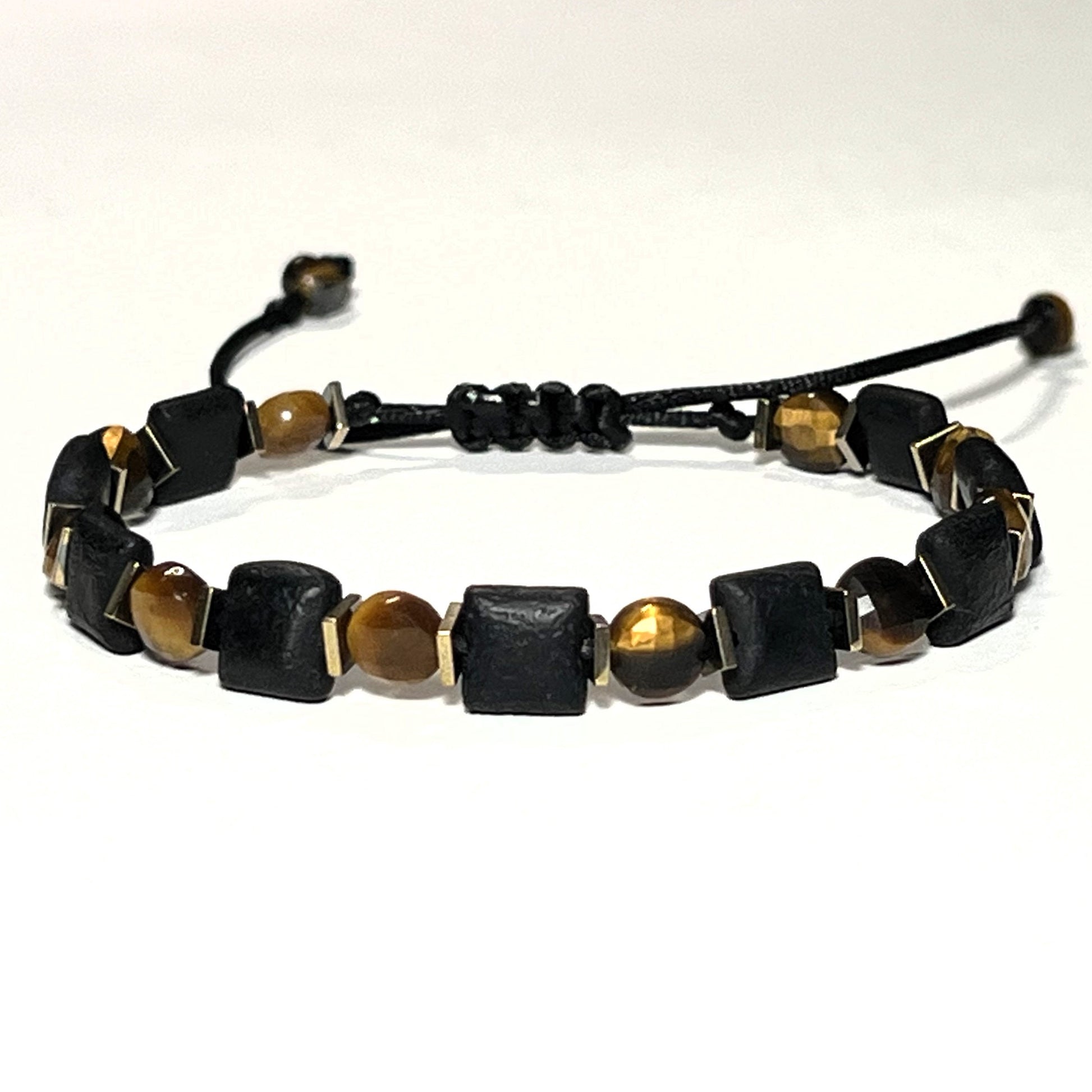 Natural Black Agate, Tiger Eye and Hematite Adjustable Bracelet for Men and Women, Triple Pr... - lifestyle photo