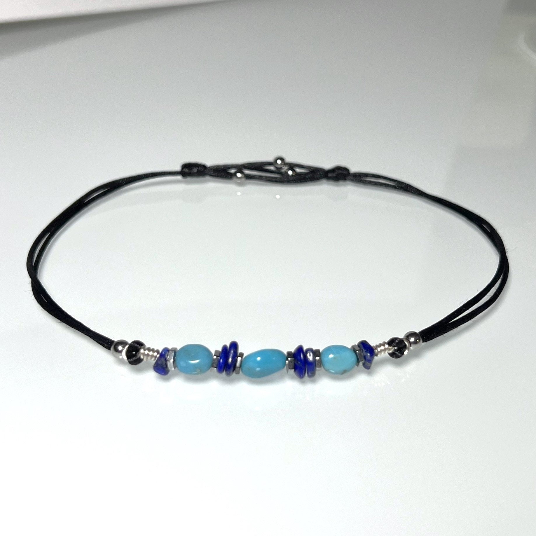 Turquoise Lapis Lazuli Anklet - on model