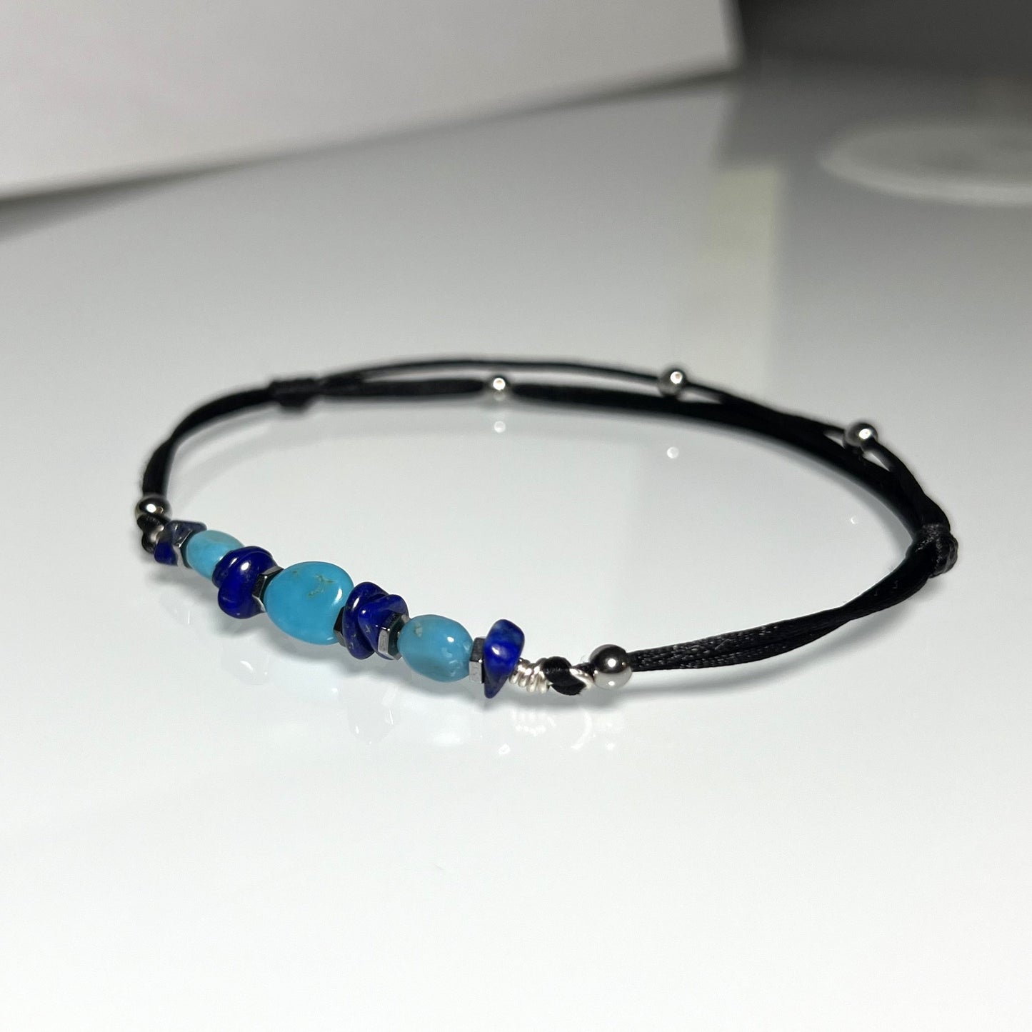Turquoise Lapis Lazuli Anklet - worn view