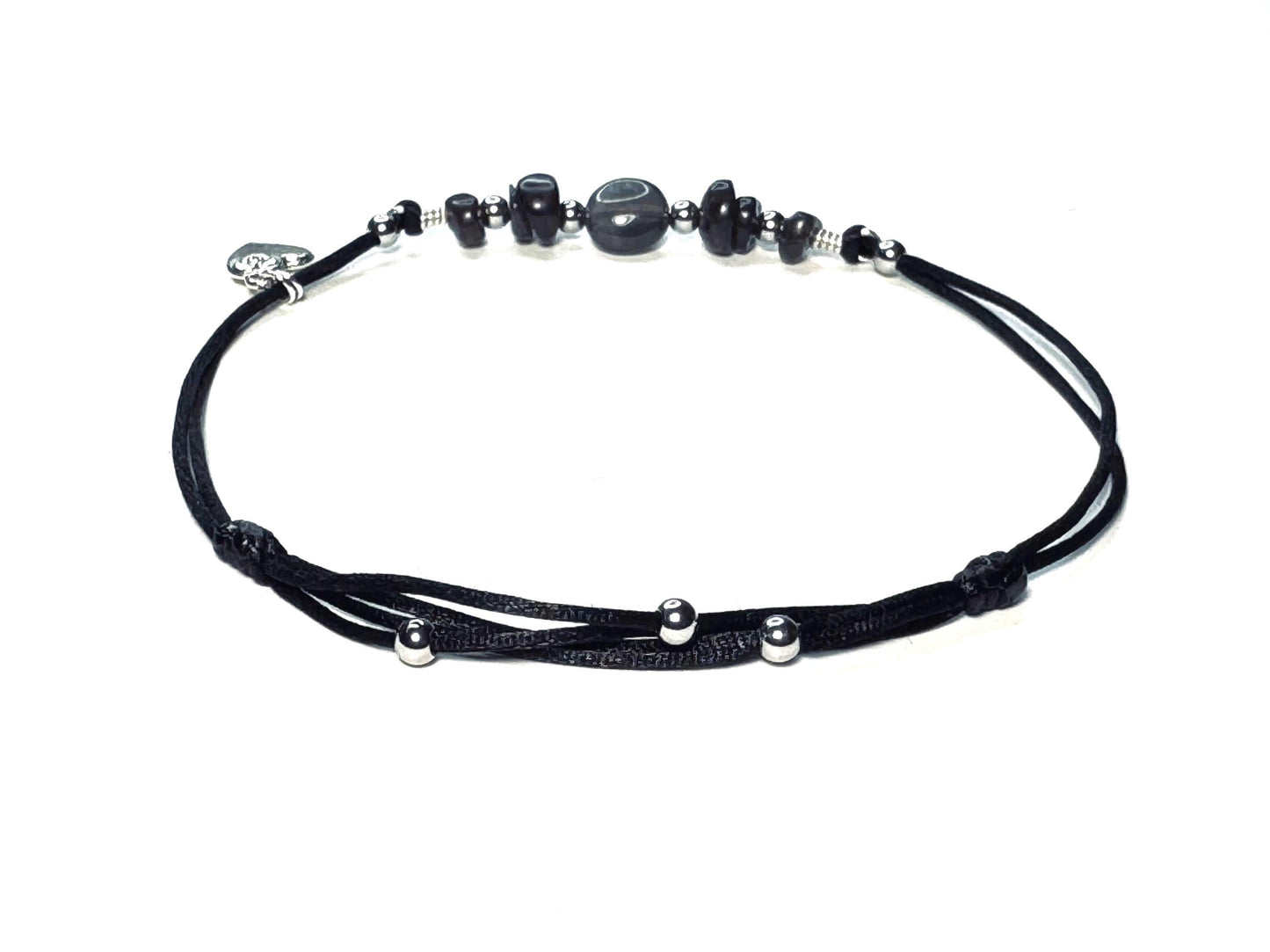 Adjustable Labradorite Anklet: Sterling Silver Charm, Waterproof, Custom Size - worn view
