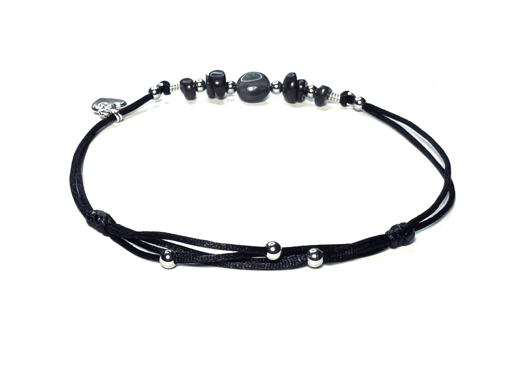 Adjustable Labradorite Anklet: Sterling Silver Charm, Waterproof, Custom Size - worn view