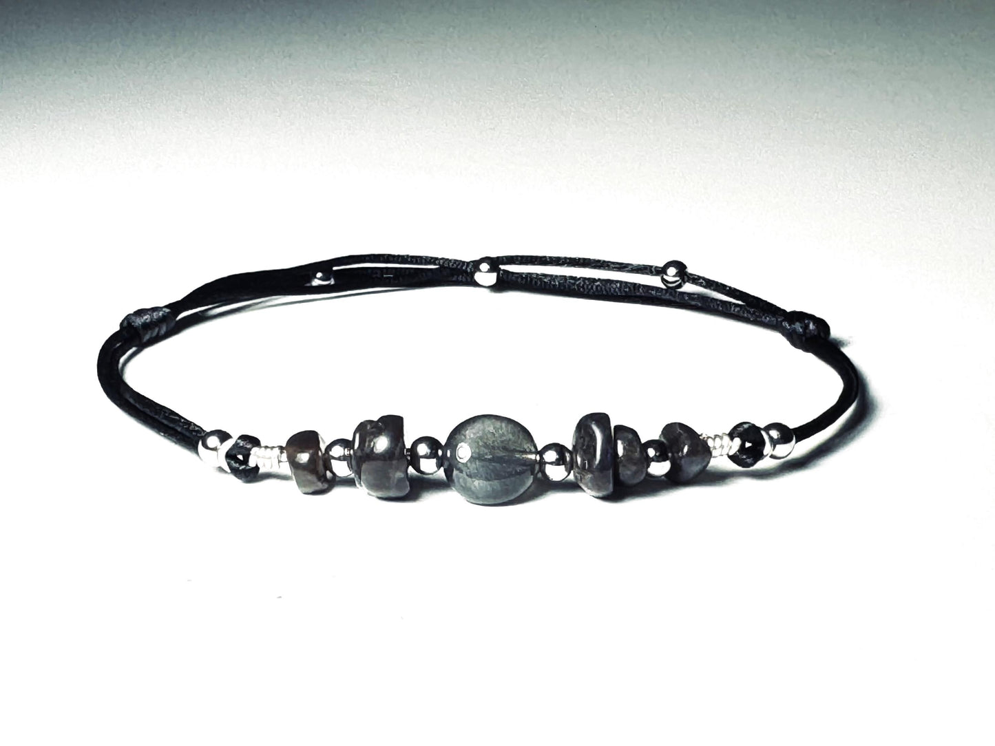 Adjustable Labradorite Anklet: Sterling Silver Charm, Waterproof, Custom Size - side view