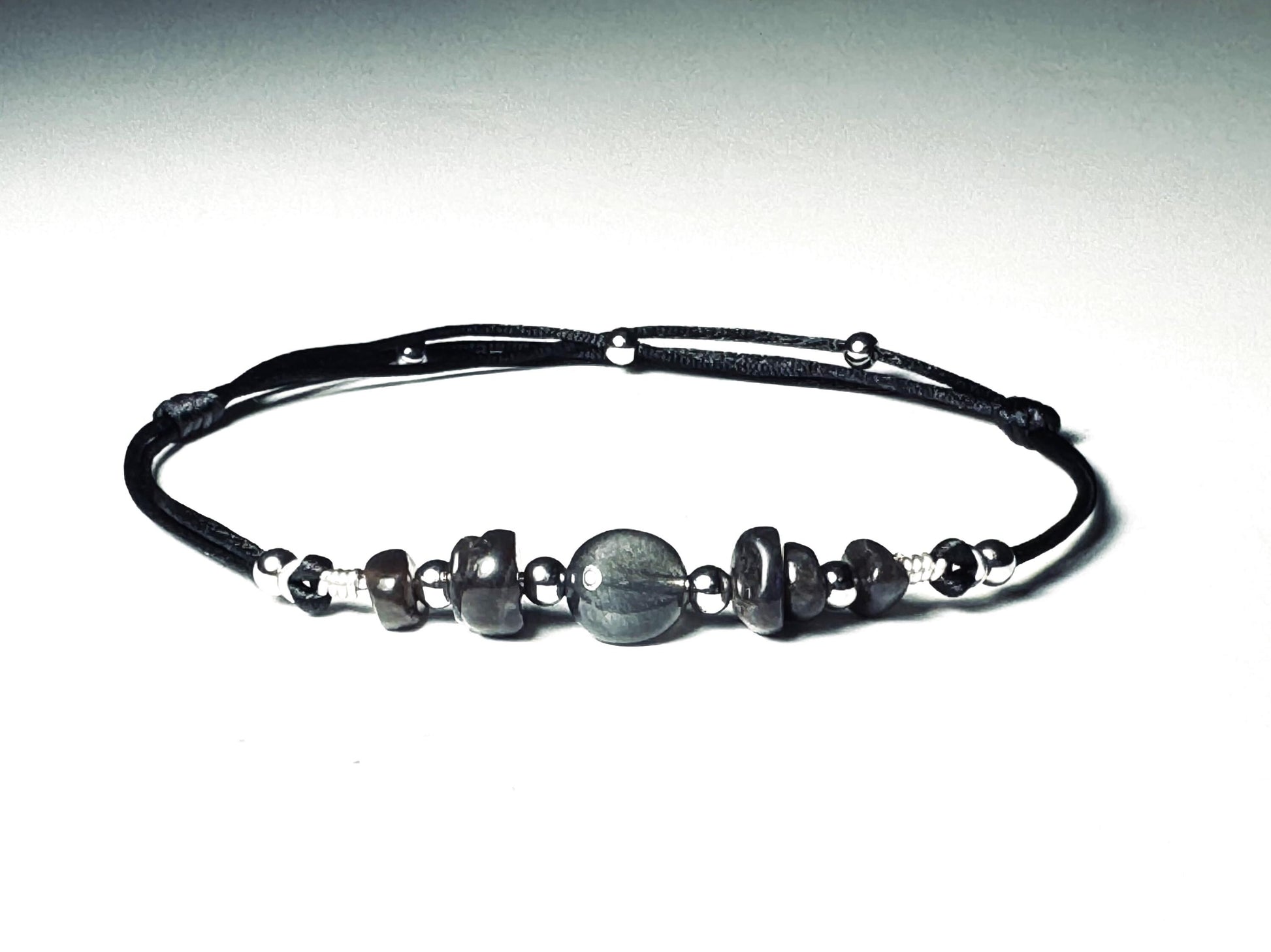 Adjustable Labradorite Anklet: Sterling Silver Charm, Waterproof, Custom Size - side view