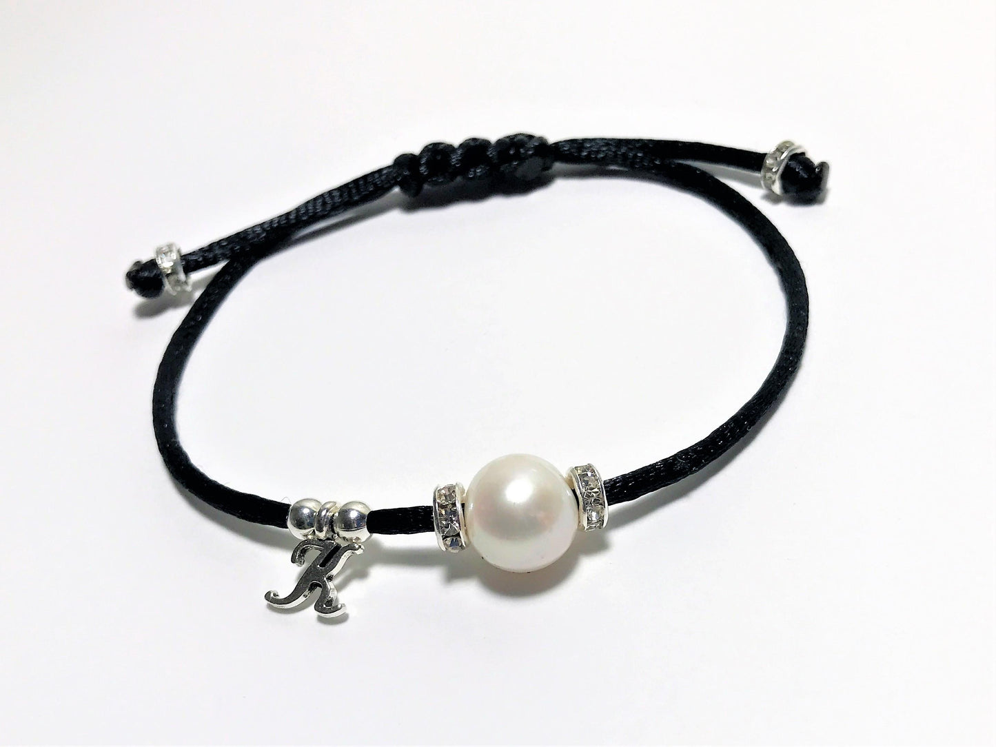 Single Pearl Bracelet with Initial - worn view