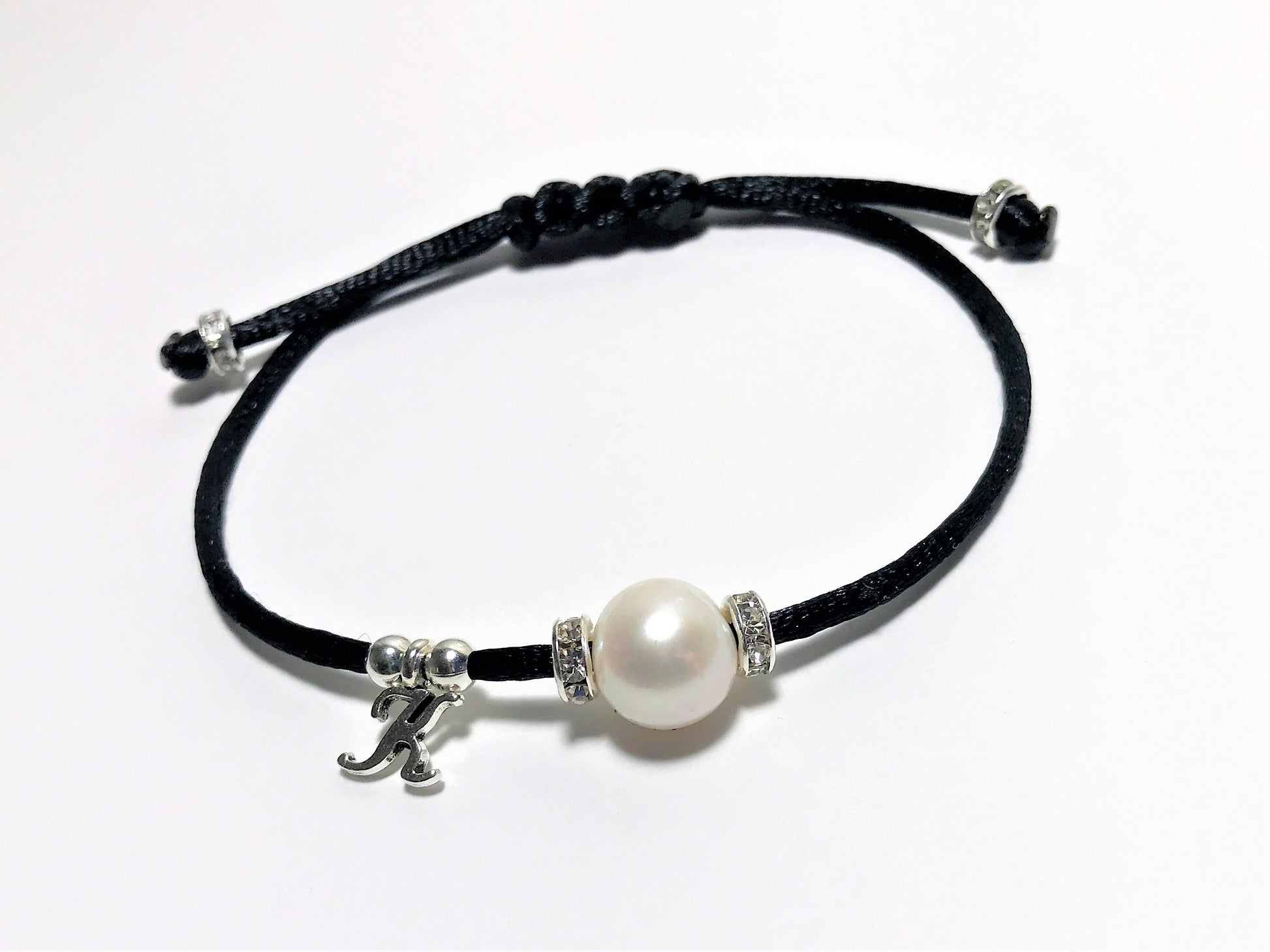 Single Pearl Bracelet with Initial - worn view