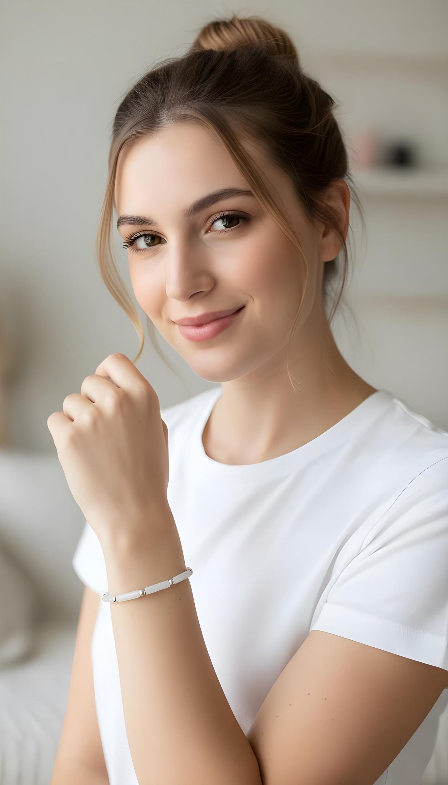 White Jade Gemstone Bracelet – Adjustable, Waterproof, Minimalist Bridal Jewelry with Silver Accents