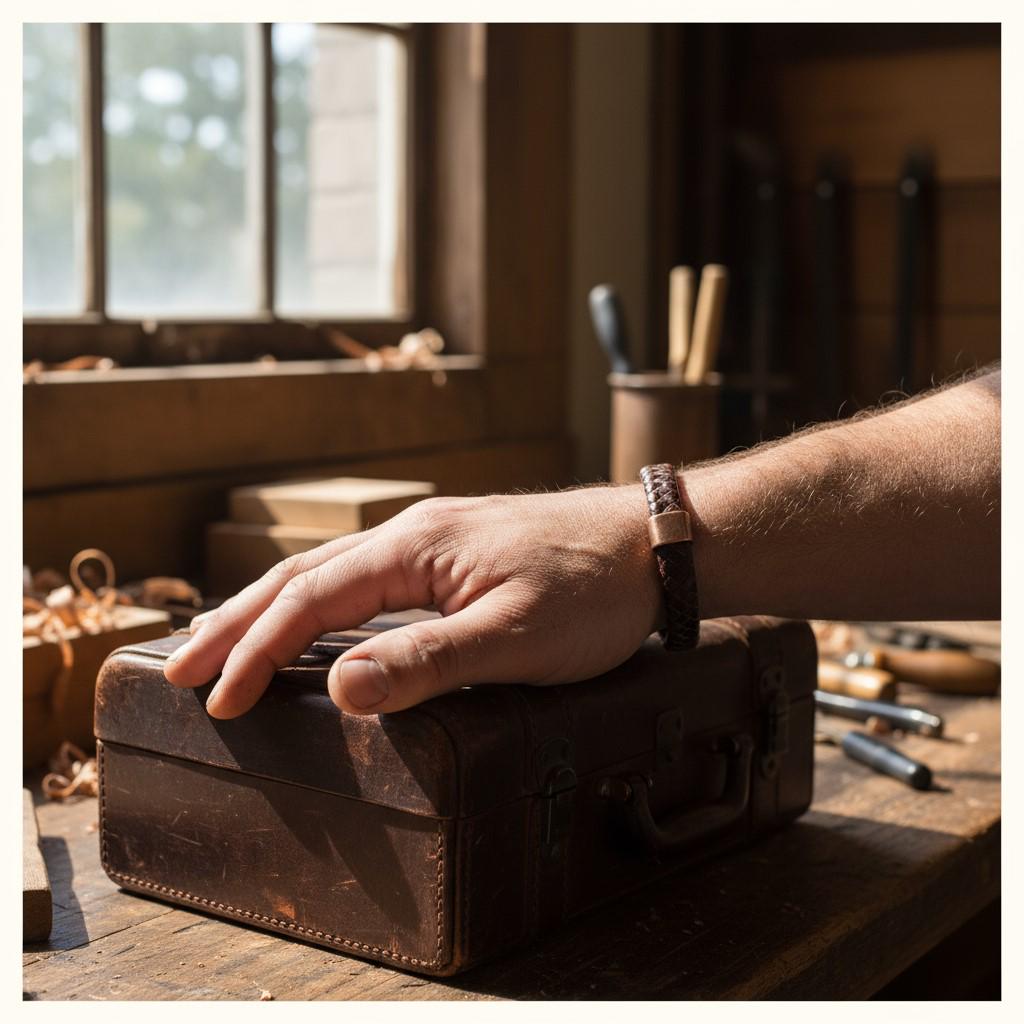 Braided Leather Bracelet with Antique Copper & Magnetic Clasp – Personalized Hidden Engravings, Custom Leather Anniversary Gift