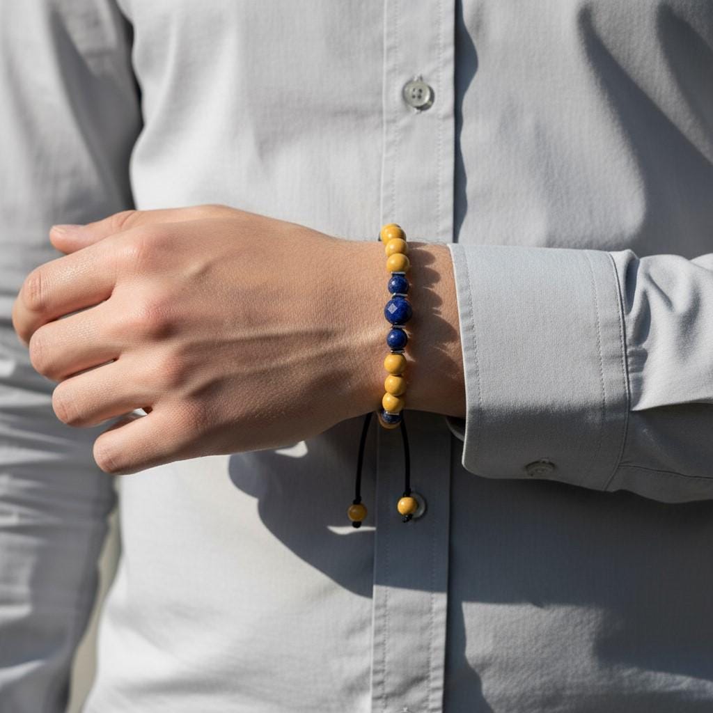 Lapis Lazuli & Mookaite Jasper Bracelet – Waterproof Adjustable Gemstone Bracelet