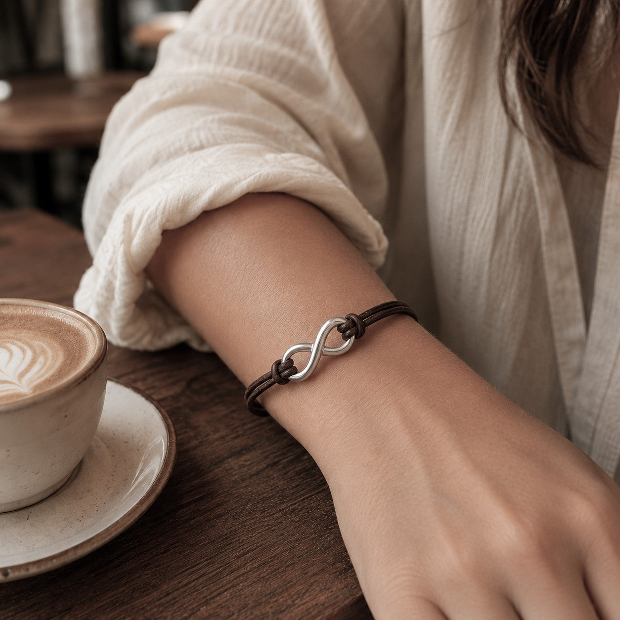 Infinity Leather Multi Cord Bracelet: Stainless Steel Charm, Magnetic Clasp, Anniversary Gif... - close-up