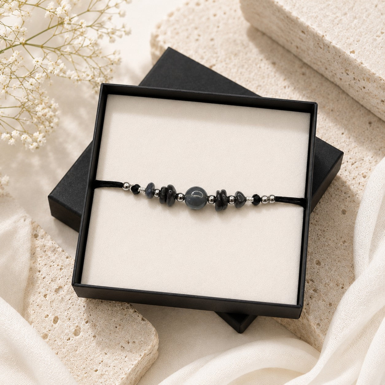 Adjustable Labradorite Anklet: Sterling Silver Charm, Waterproof, Custom Size - gift packaging