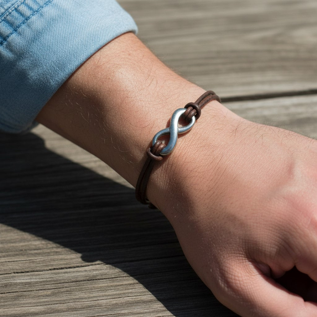 Infinity Leather Multi Cord Bracelet: Stainless Steel Charm, Magnetic Clasp, Anniversary Gif... - gift packaging