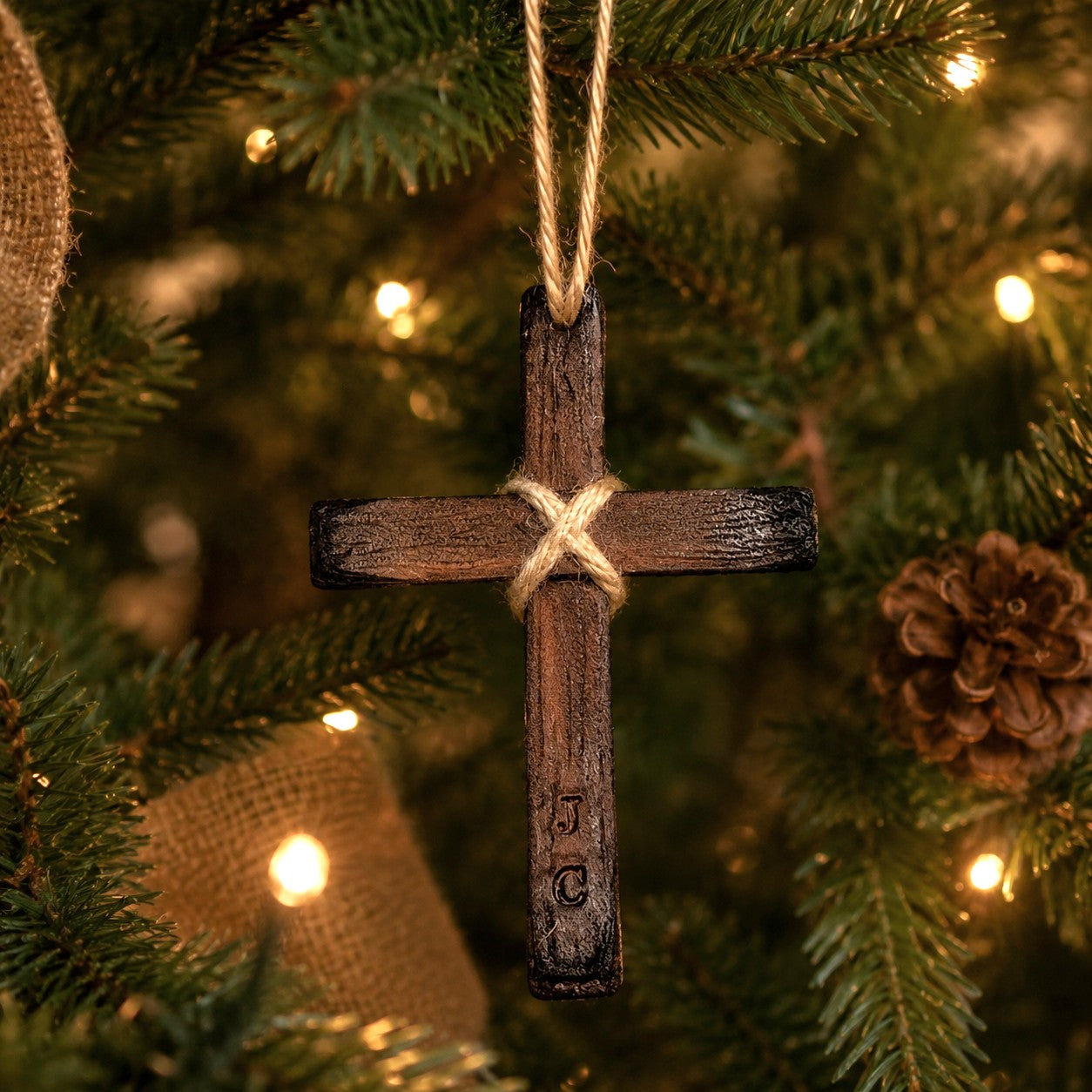 Leather Cross Christmas Ornament – Personalized Rearview Mirror Cross, Handmade Christian Gift