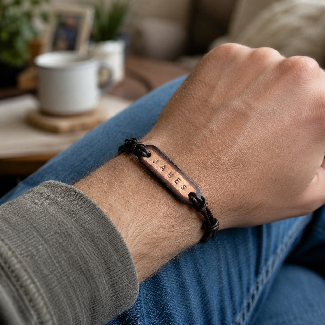 Custom Leather Name Bracelet for Men, Adjustable Rustic Leather Cord Bracelet , Personalized with name or date or medical information- gift packaging included
