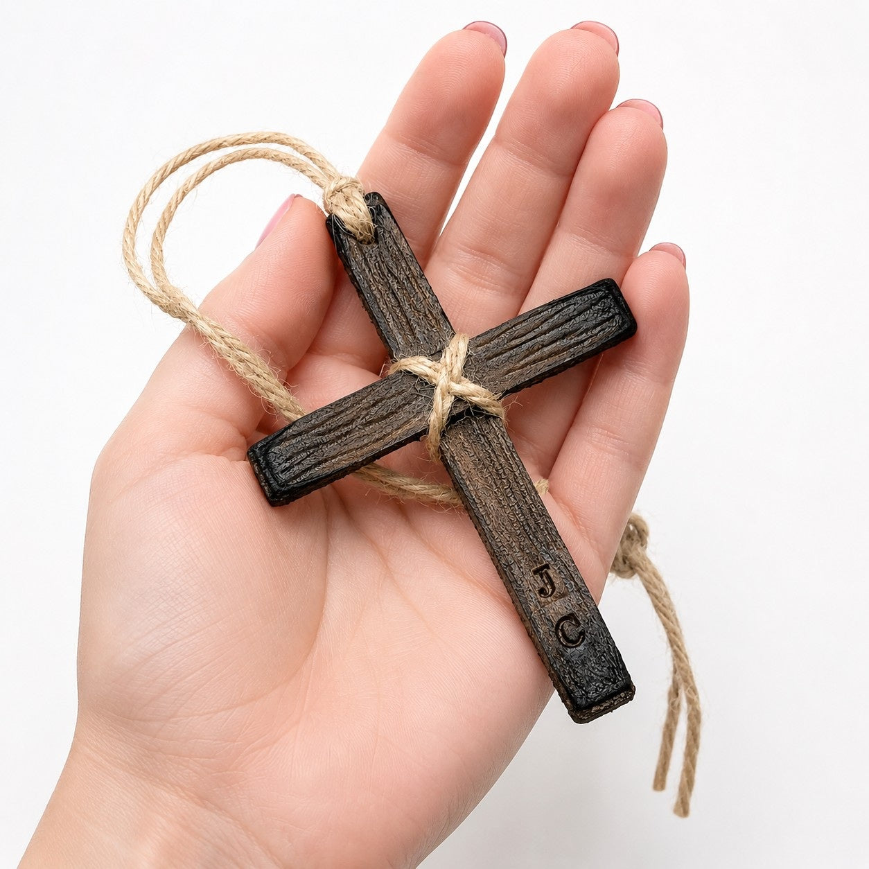 Leather Cross Christmas Ornament – Personalized Rearview Mirror Cross, Handmade Christian Gift