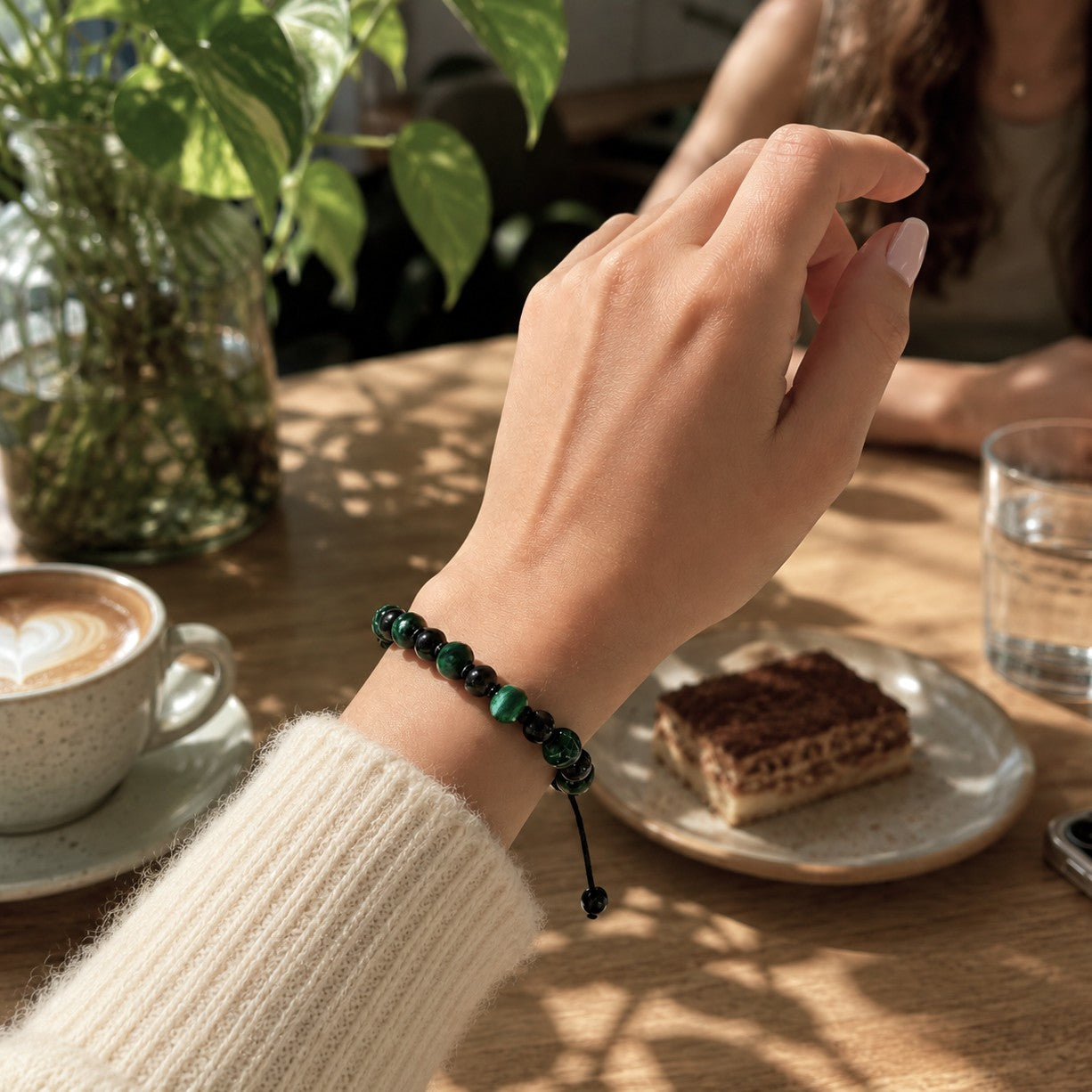 Natural Malachite Black Tourmaline Bracelet, Personalized Initial Bracelet for Men Women, Waterproof Adjustable Gemstone Bracelet, Protection Gift