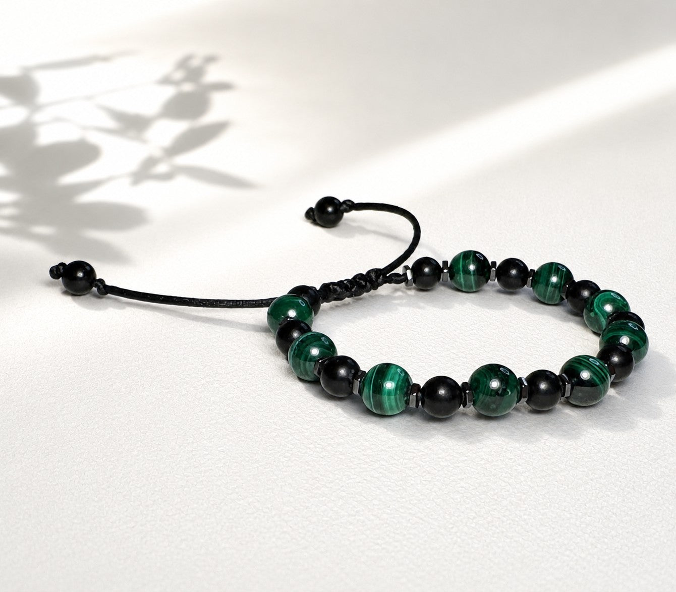 Natural Malachite Black Tourmaline Bracelet, Personalized Initial Bracelet for Men Women, Waterproof Adjustable Gemstone Bracelet, Protection Gift