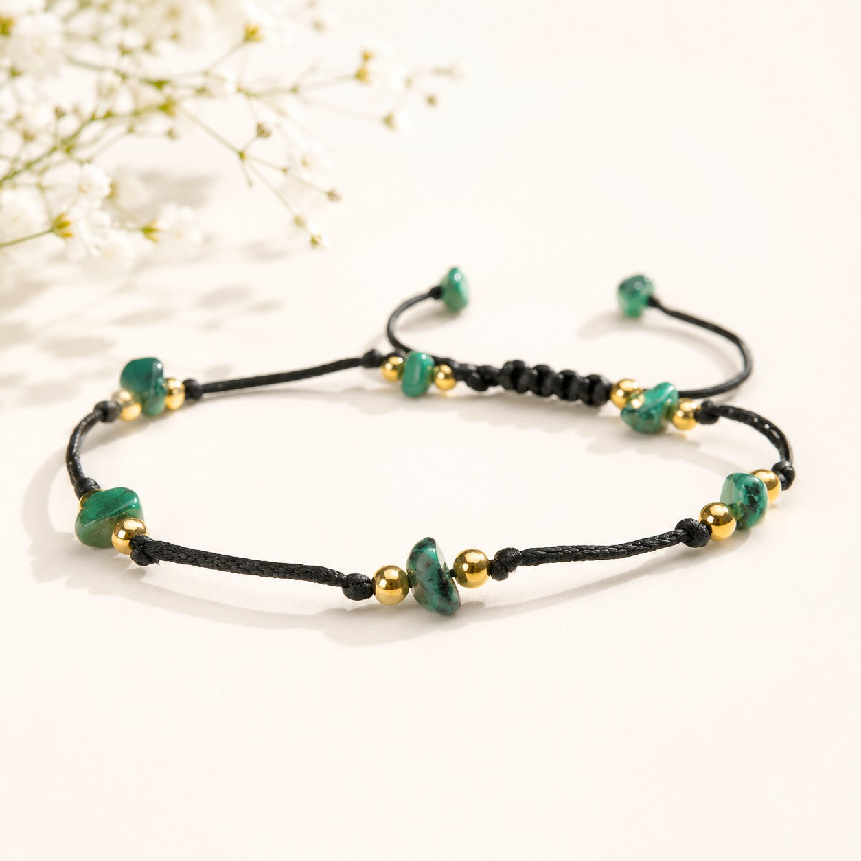 Natural Malachite Anklet, Personalized Initial Anklet for Women, Waterproof Adjustable Gemstone Anklet, Gold Filled Beads Gift