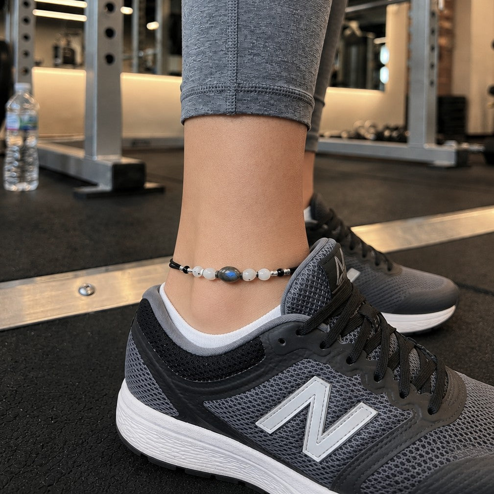 Moonstone Labradorite Anklet: Adjustable Gemstone Jewelry
