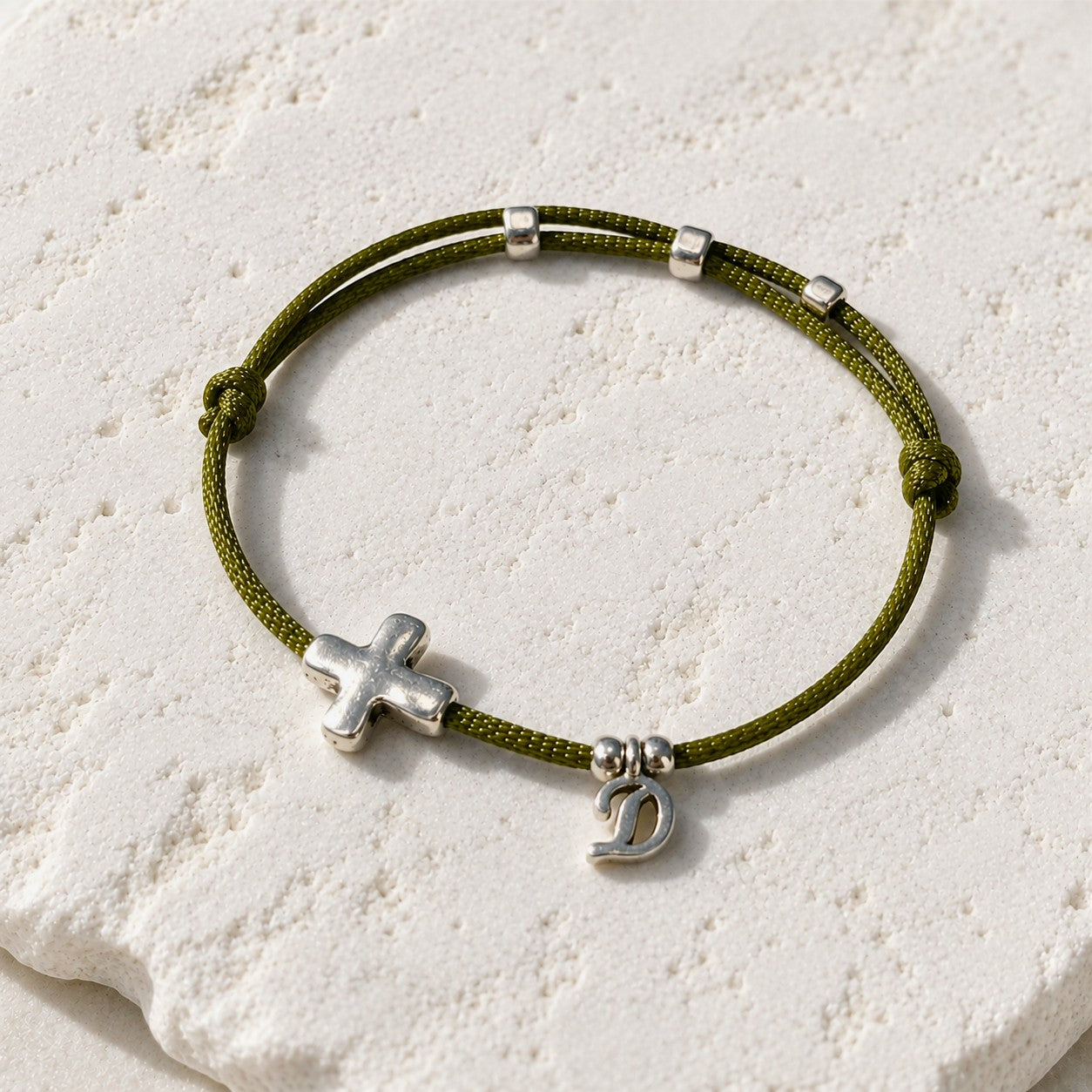 Silver Sideways Cross Bracelet - worn view