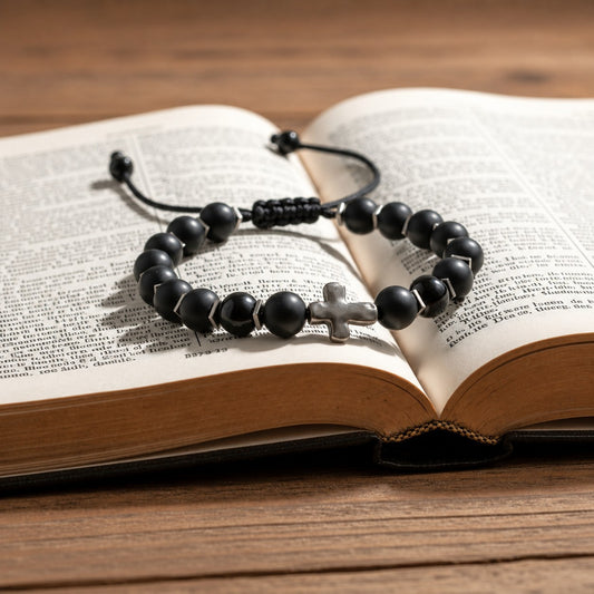 Black Onyx Cross Bracelet for Men and Women