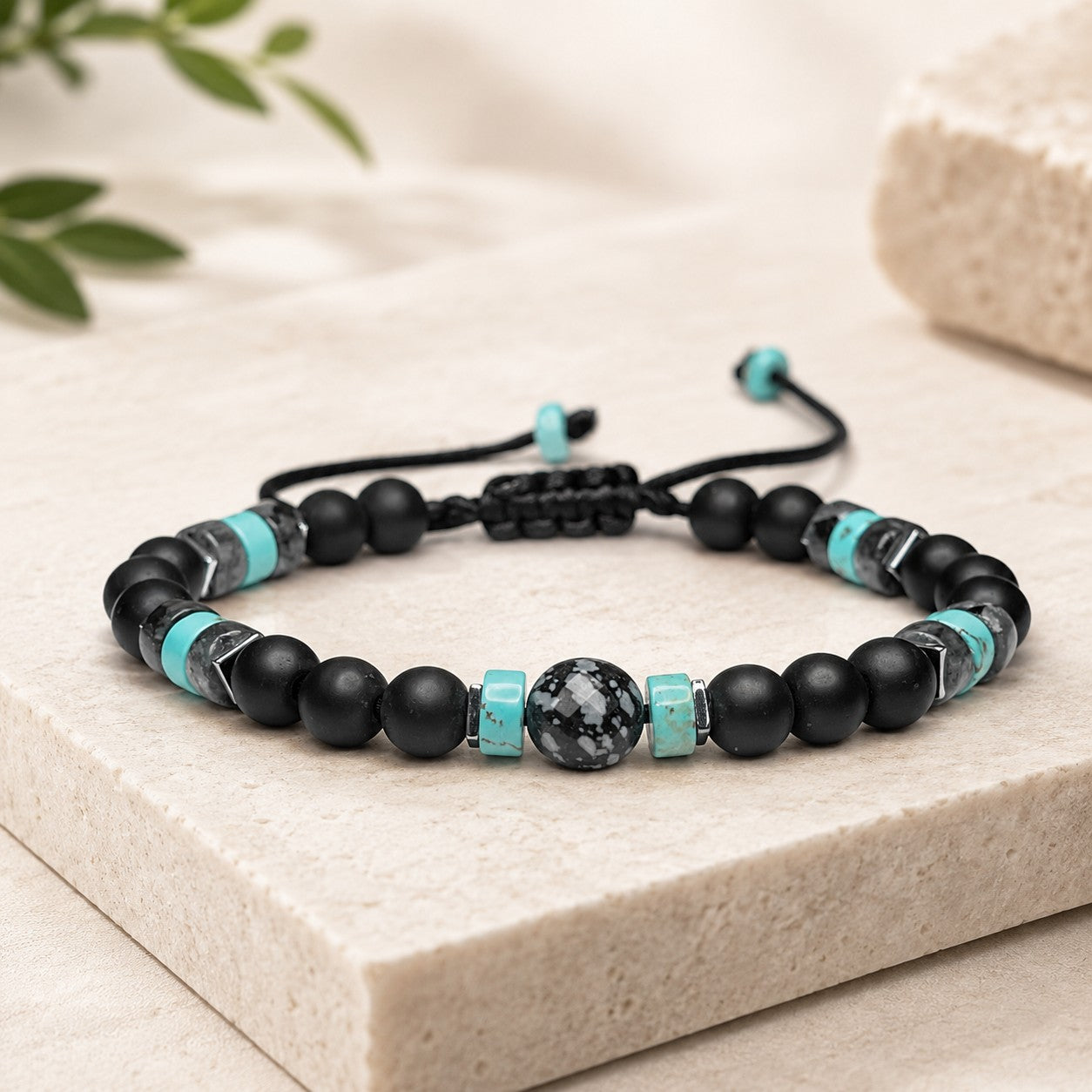 Black Onyx, Snowflake Obsidian, Turquoise & Hematite Protection Bracelet