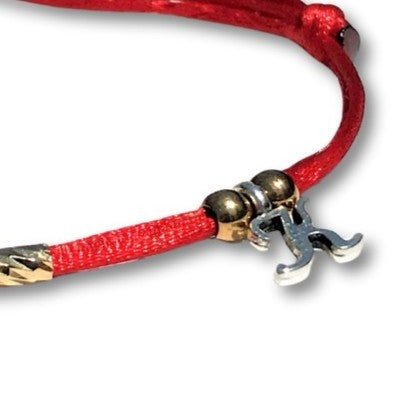Red String Bracelet with Gold Tube, Adjustable Friendship Bracelet, Waterproof Everyday Cord... - on model