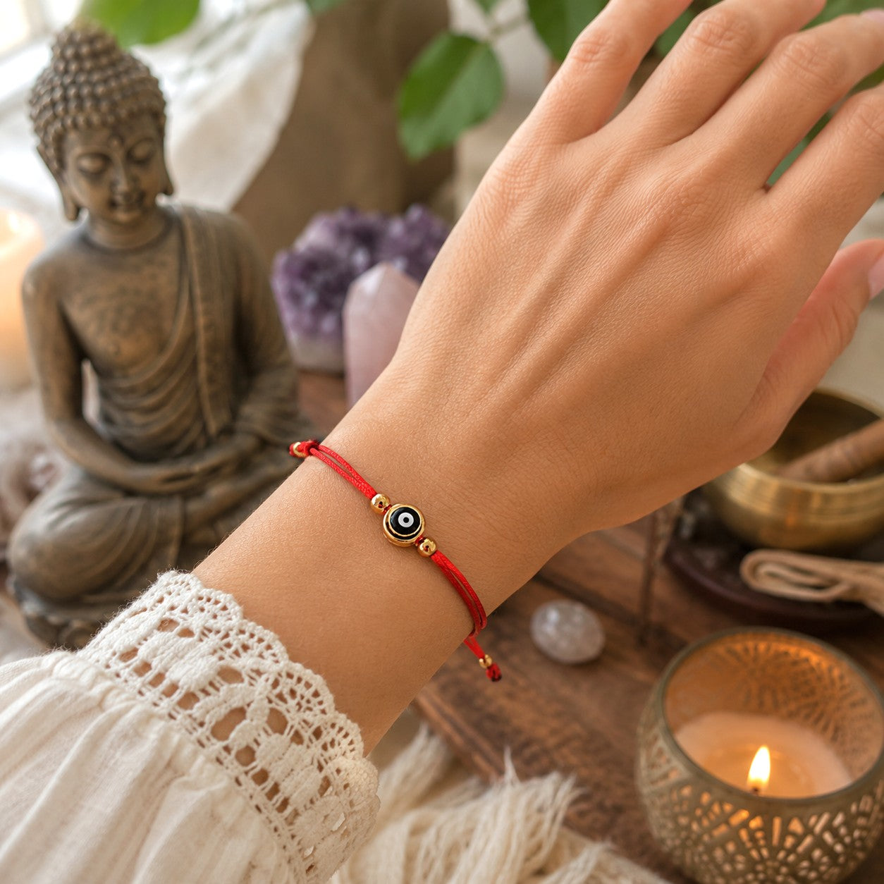Red String Evil Eye Bracelet: Personalized Initial, Adjustable Protection Gift
