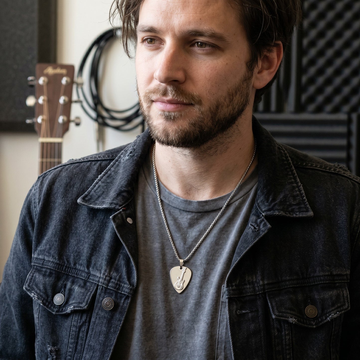 Personalized Guitar Pick Necklace with Custom Engraving, Stainless Steel Music Jewelry Gift for Musicians
